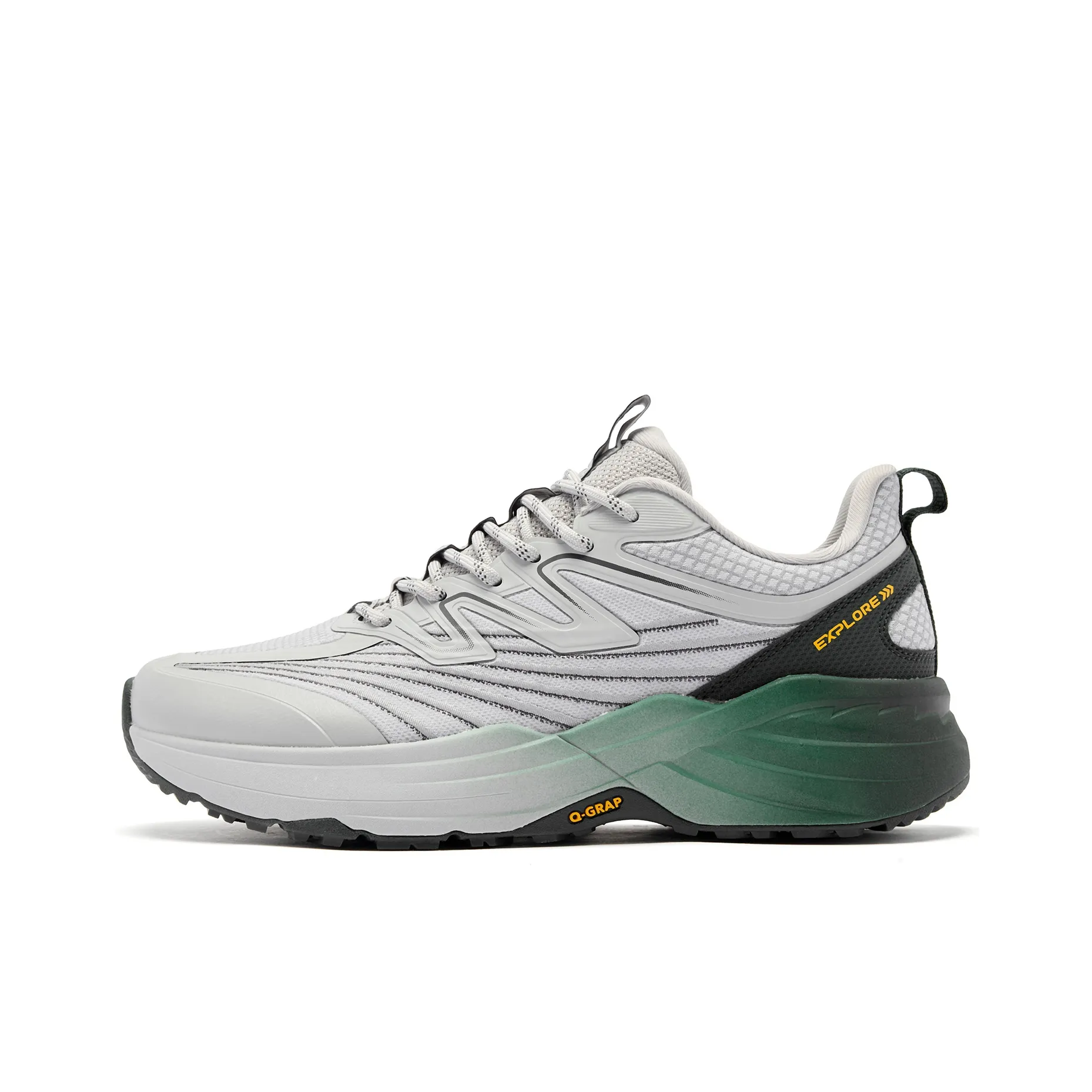 QIAODAN Running Shoes Men's Low Top Mist Gray/Wutong Green