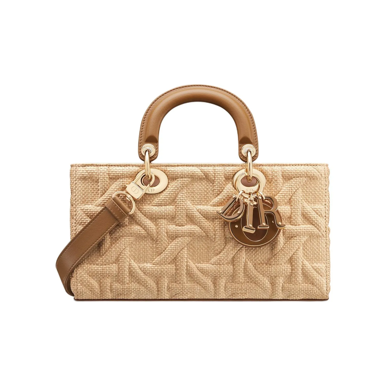 DIOR Lady D Joy Raffia Tote Bag, Shopping Bag, Handbag Medium Size Women's Beige