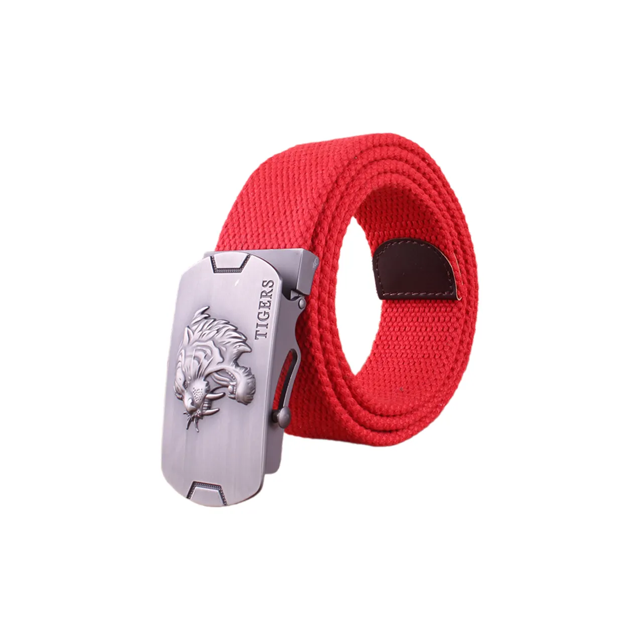 FUO Youth Tactical Pants With Solid Color, Dominant Tiger Head, Smooth Buckle Canvas Belt Unisex 3.8cm