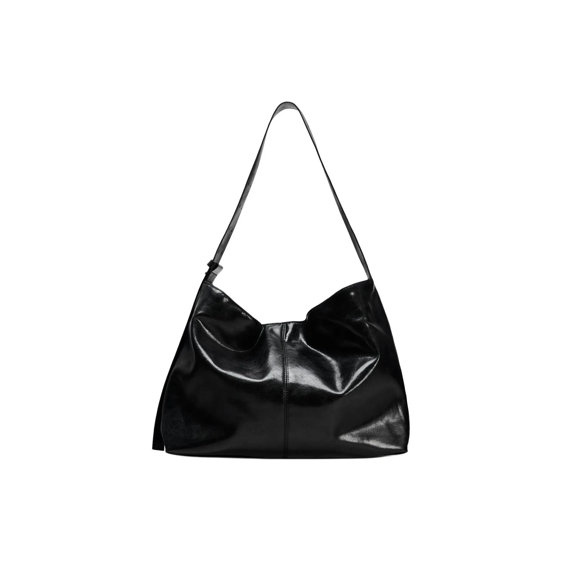 ZARA Polyurethane Portable Crossbody Bag Shoulder Bag Large Size Women's Black