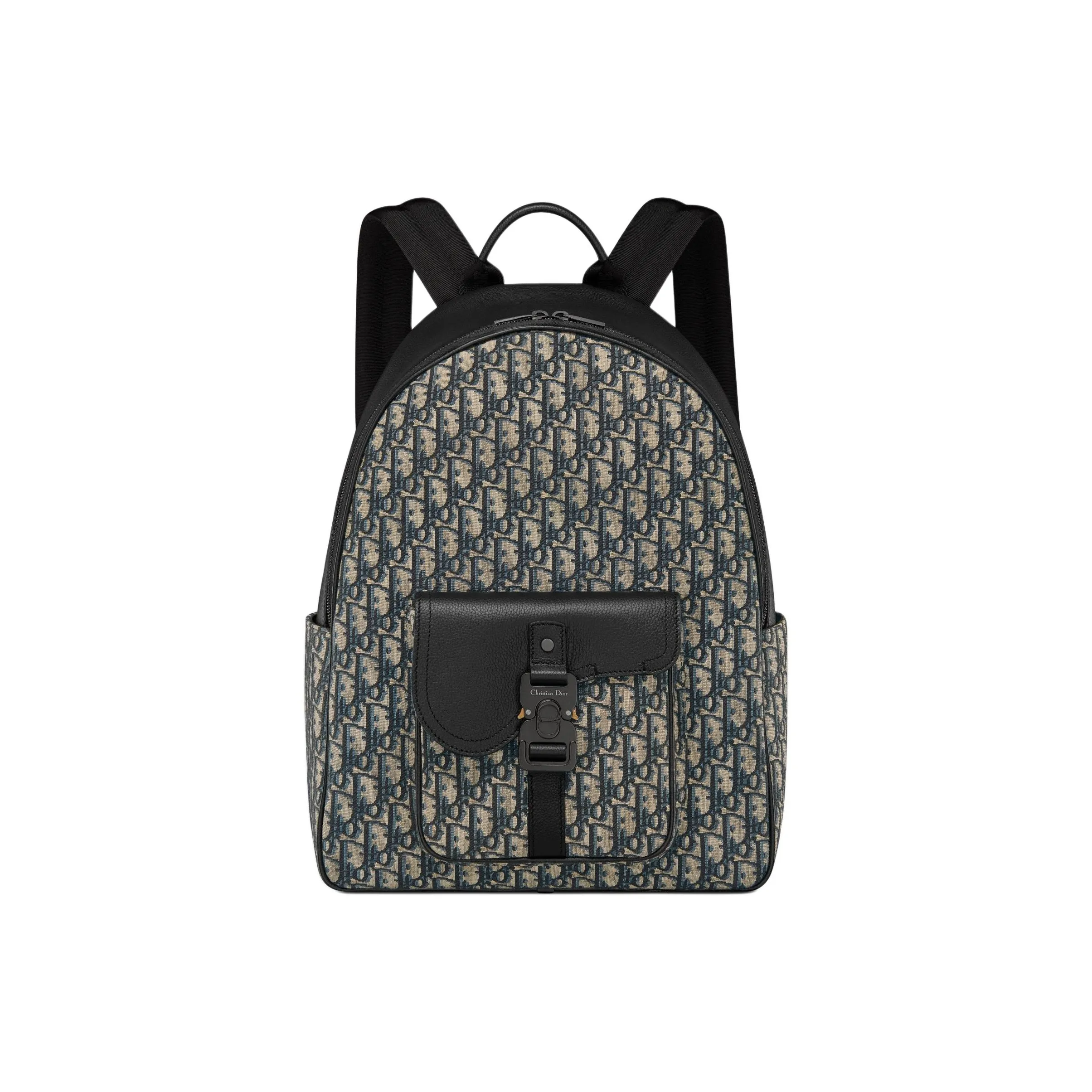 DIOR Saddle Oblique Jacquard Canvas With Grainy Surface Calfskin Backpack Regular Men's Beige & Black