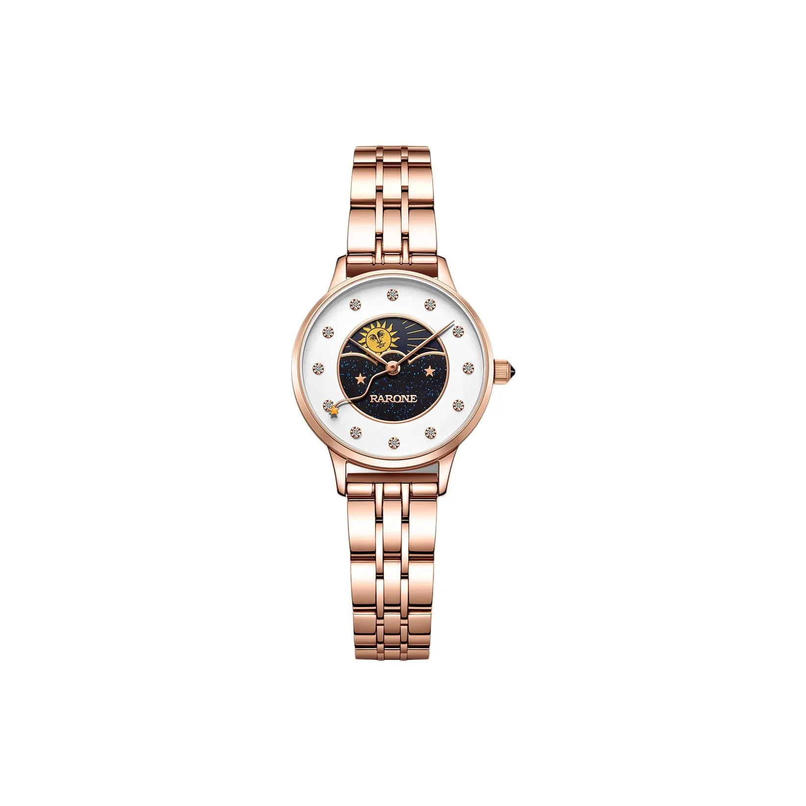 RARONE Star Moon Series Dreamy Starlight Кварцевый механизм Нержавеющая сталь Ремешок Часы Женские часы Синий циферблат