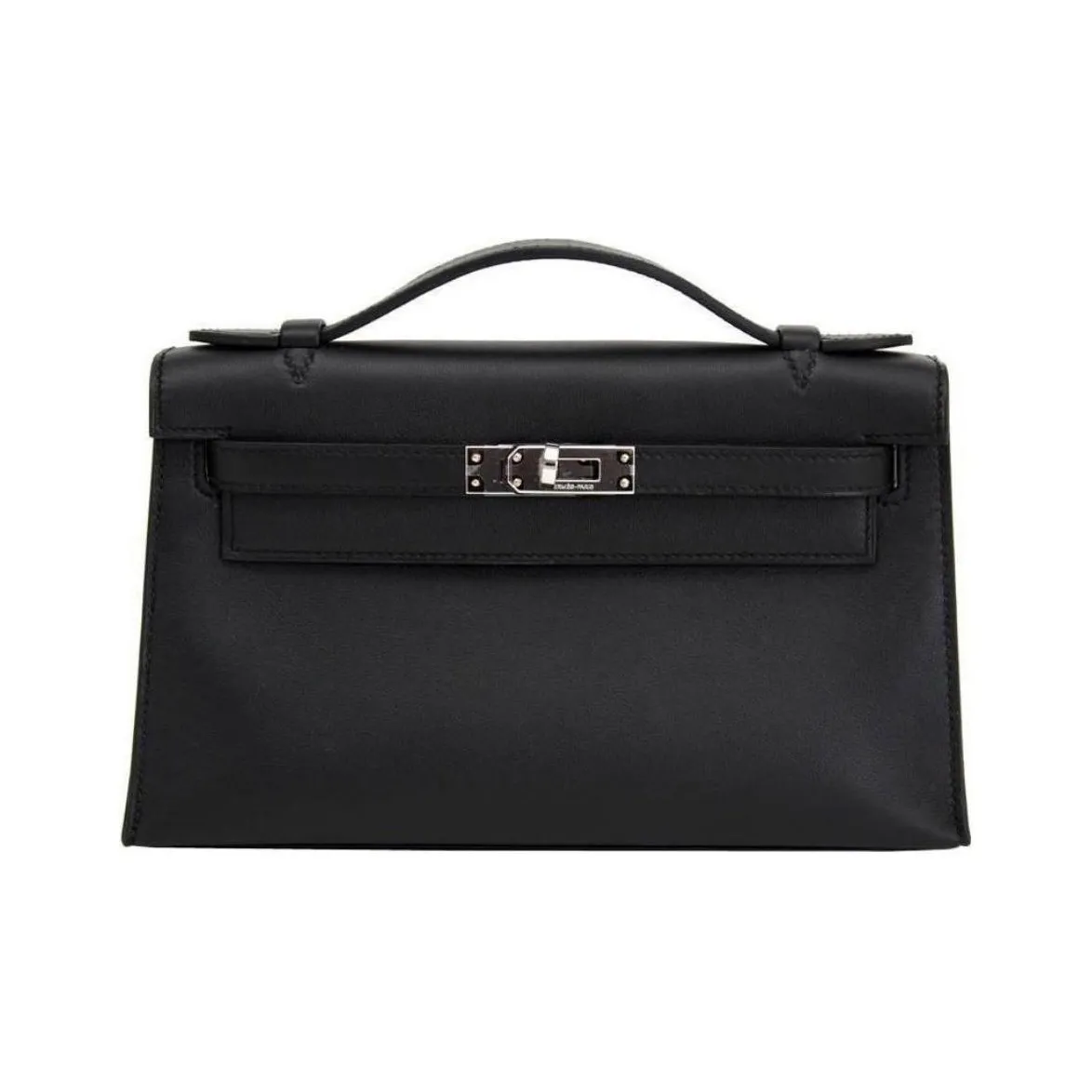 HERMES Mini Kelly Generation 1 Swift Leather Handbag Women's Black & Gold & Brown