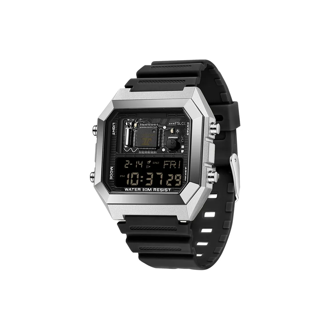 Sanda Electronic Механизм TPU Ремешок Часы Мужские Черный Циферблат