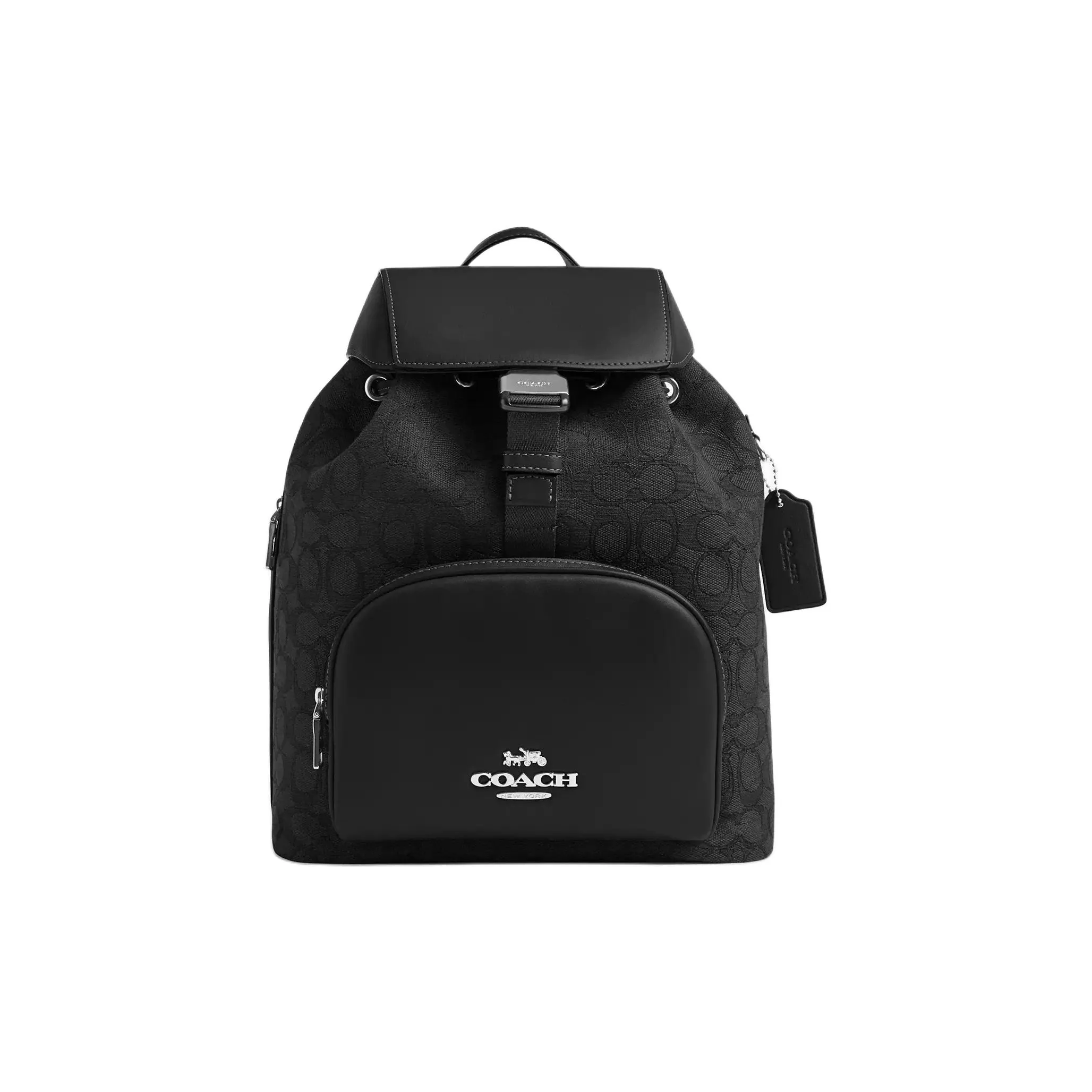 COACH Jacquard With Calfskin Backpack Tubas Women's Black & Silver