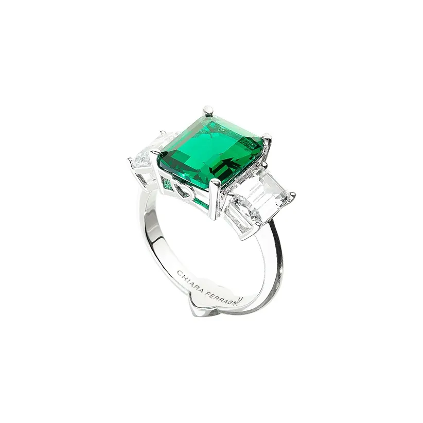 CHIARA FERRAGNI Циркон Стразы Покрытие 18K золото Итальянский Роскошный Ring Light Женские Жадеит Зеленый