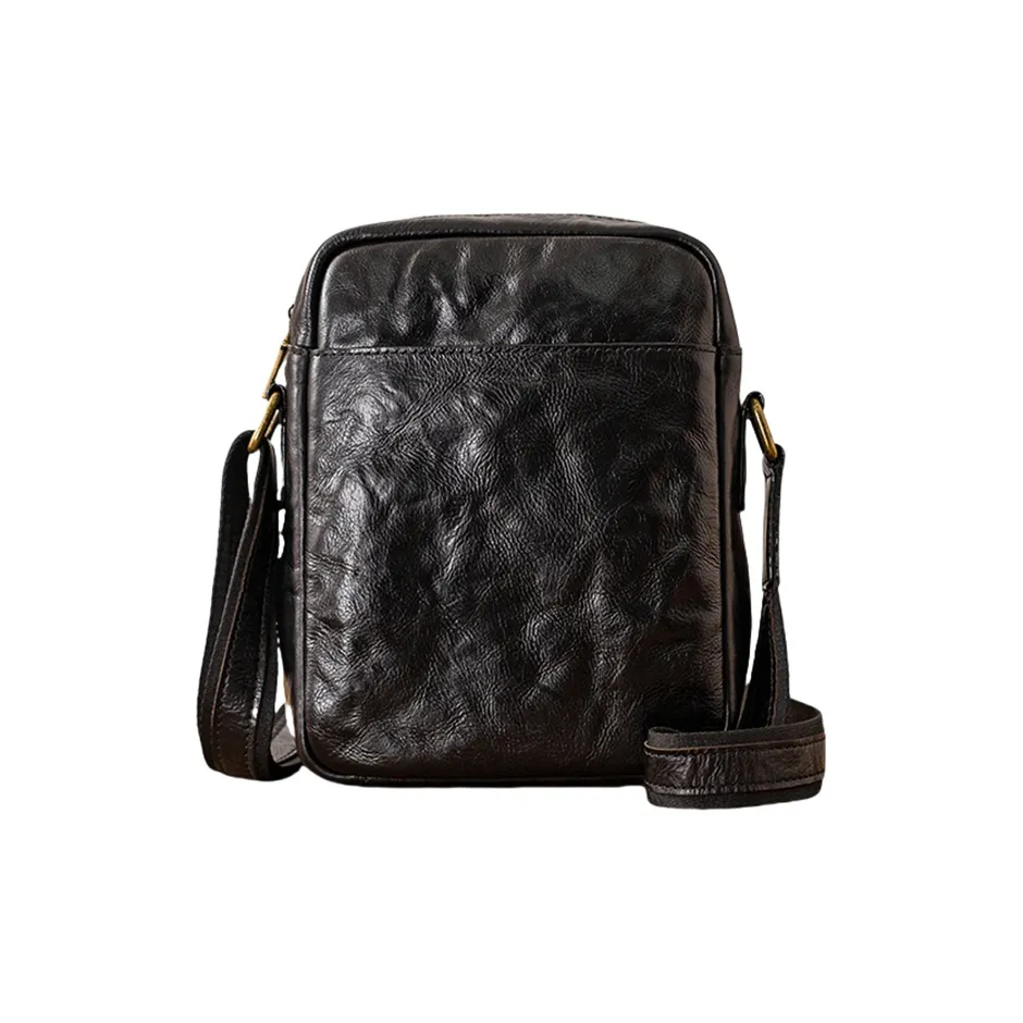 Back Step Genuine Leather, Top Grain Cow Leather Messenger Bag, Shoulder Bag, Crossbody Bag Men's Black