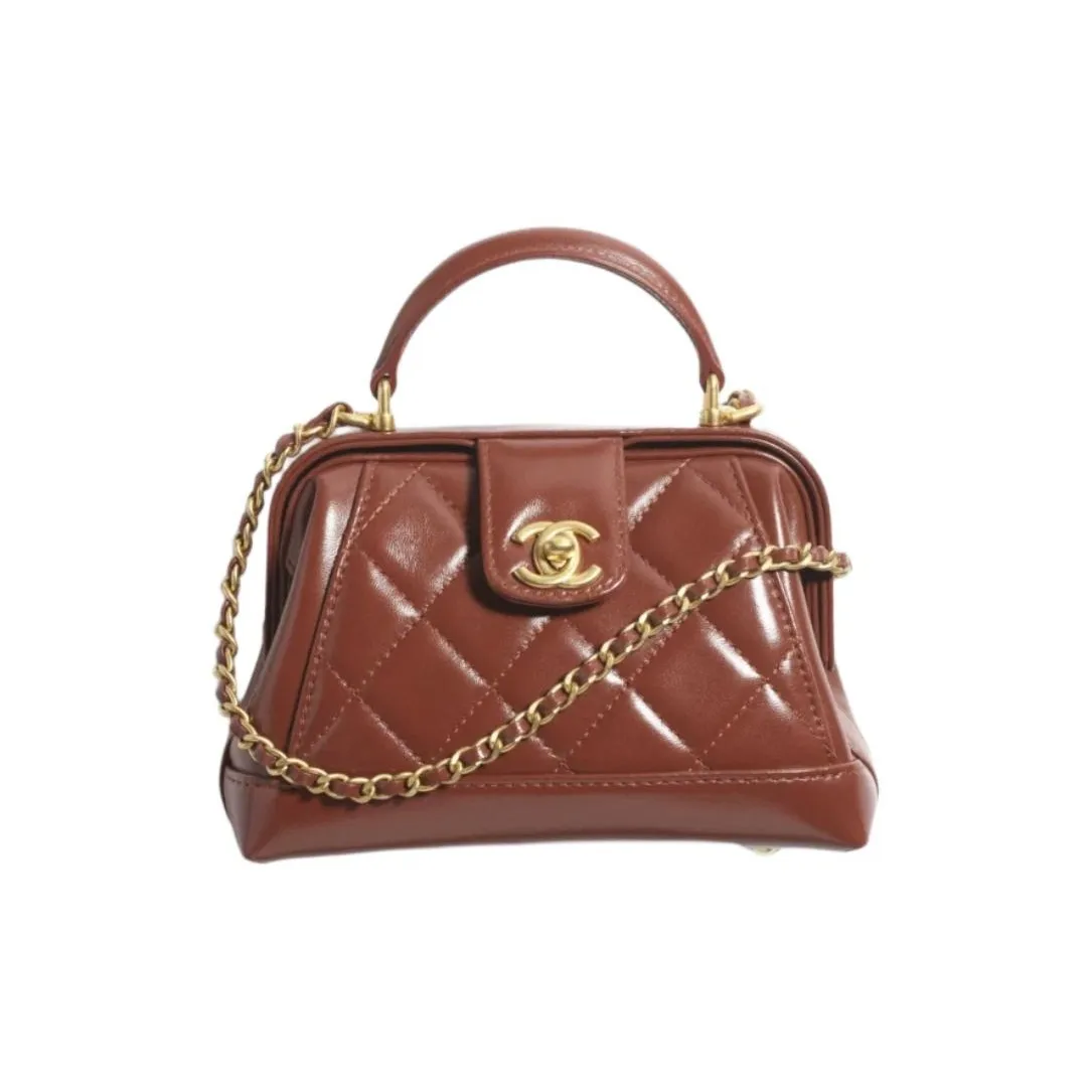 CHANEL Lambskin Handbag, Shoulder Bag, Doctor Bag Women's Brown