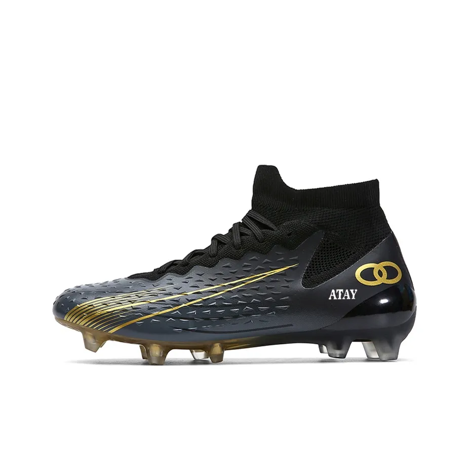 ATAY AG Резиновый Короткий Заклепки TF Резиновый Broken Заклепки Slip-resistant Abrasion-resistant Футбольные бутсы Унисекс Черный Золотой