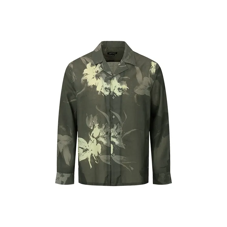URBAN REVIVO Shirts Men Dark Brown Green Print