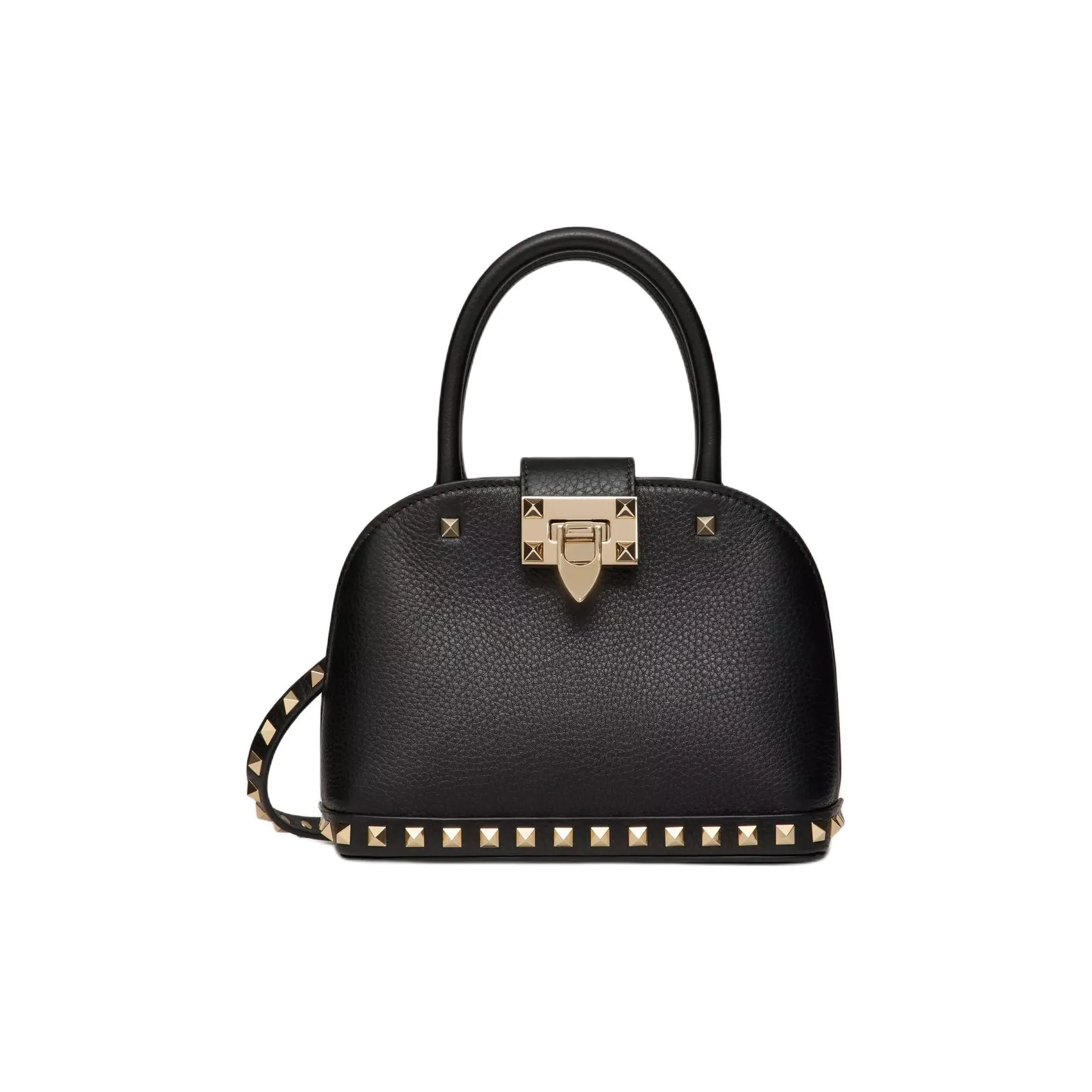 Valentino ROCKSTUD Grained Calfskin Shoulder Bag Crossbody Bag Handbag Small Size Women's Black