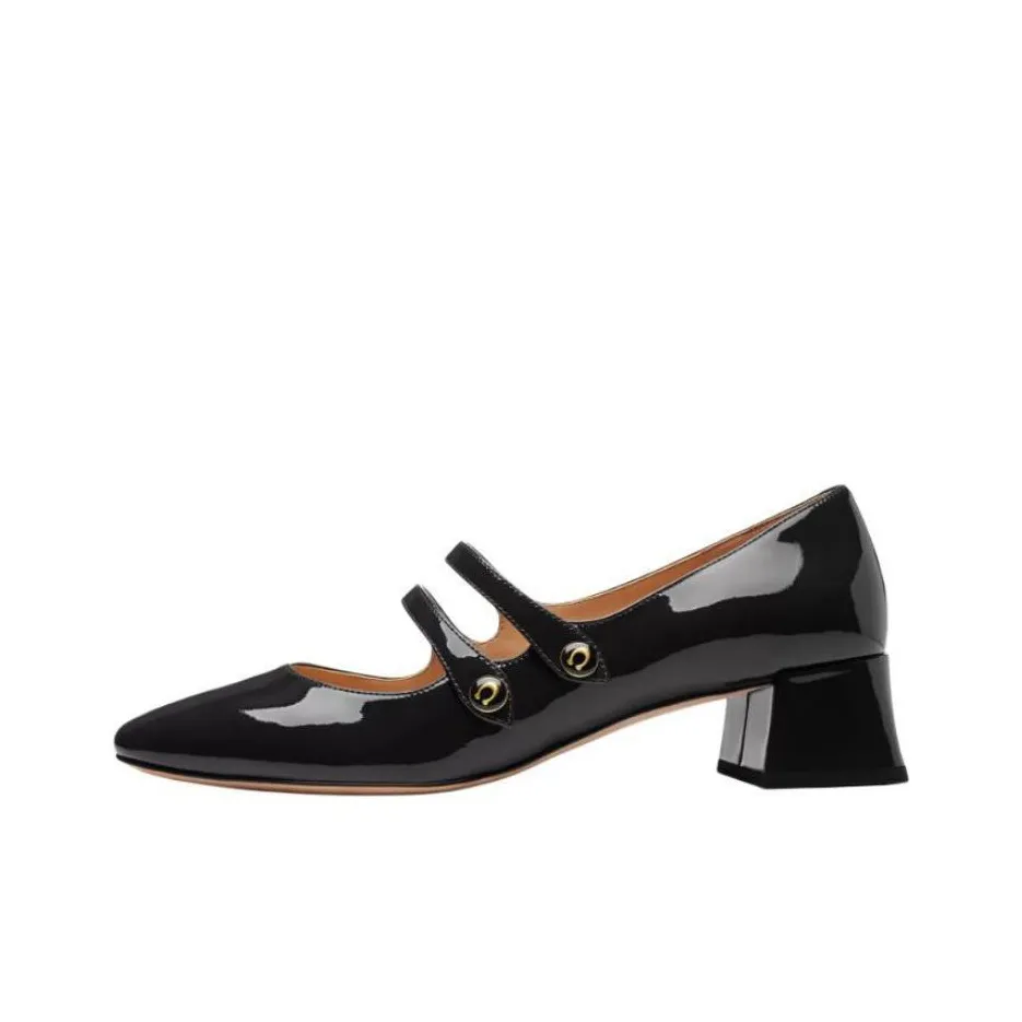 COACH Angelina Block Heel Mary Jane Shoes 4cm Women's Black