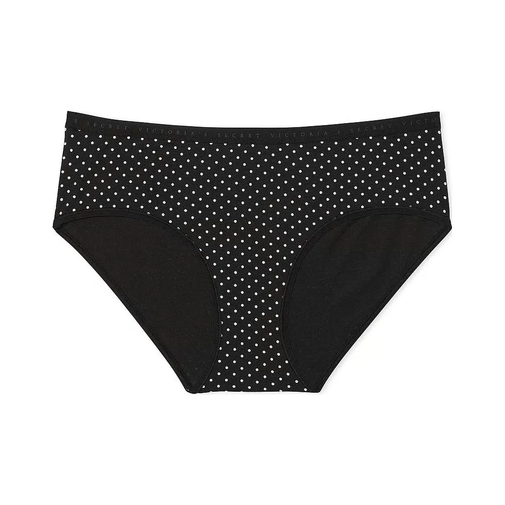 Victoria's Secret Эластичный хлопок Hiphugger Panty Черный Dots Нижнее белье Женские 1 упаковка Черный Гороховый узор