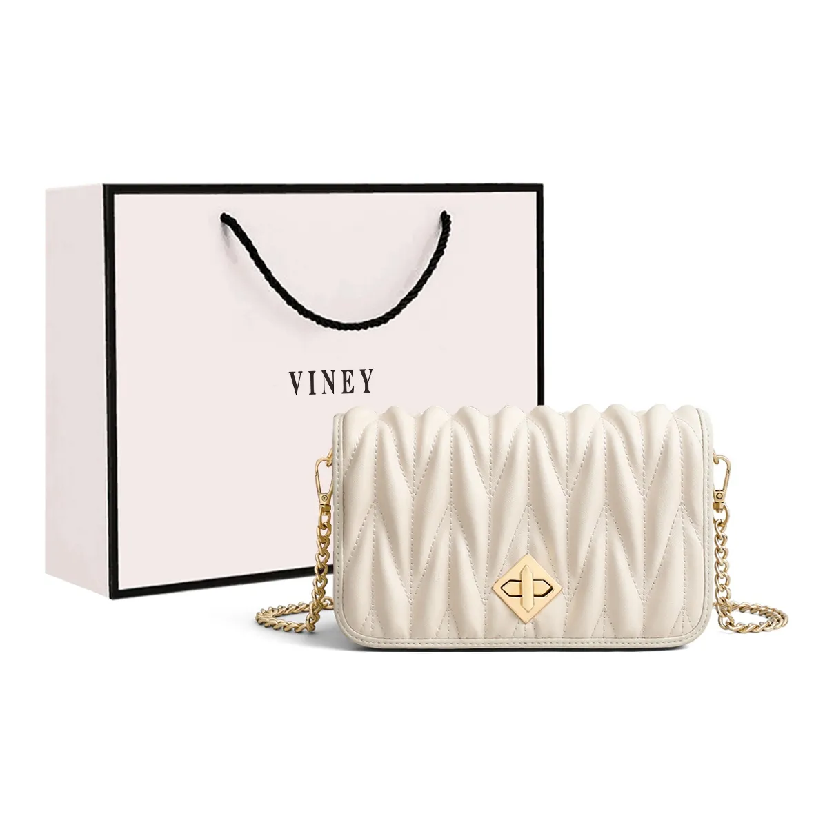 VINEY Коровья кожа Маленькая квадратная сумка Сумка через плечо Стандартная Женская Экрю
