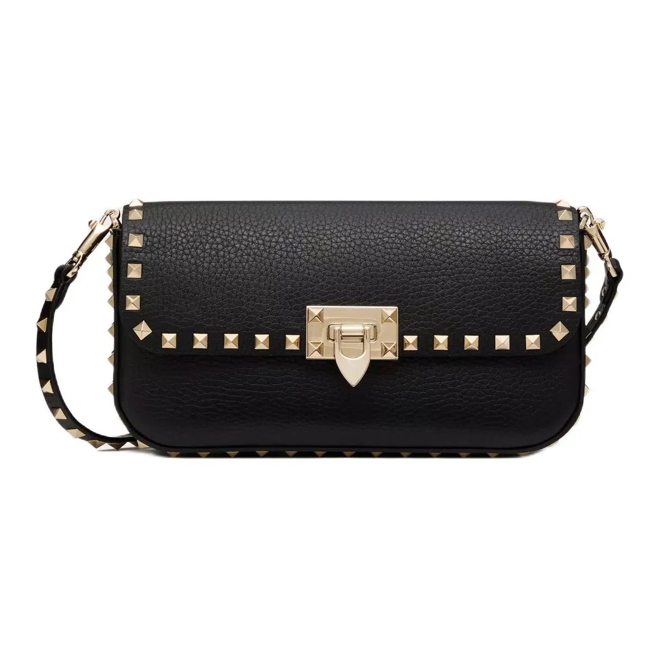 Valentino ROCKSTUD Grained Calfskin Shoulder Bag Crossbody Bag Women's Black