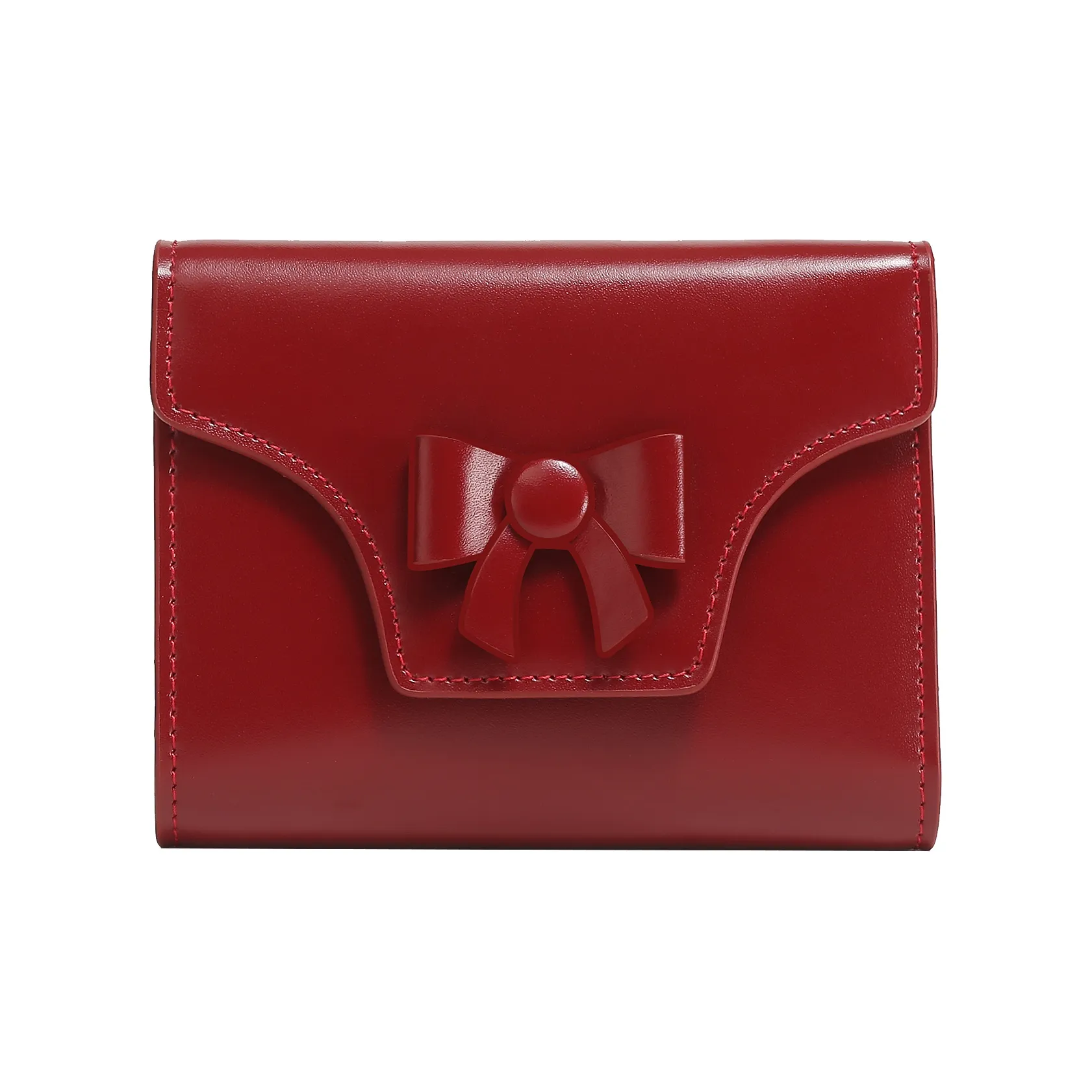 Miao Di Cow Leather Wallet, Foldable Cropped Coin Purse, Clutch, Multifunction Card Holder Regular Women's Red
