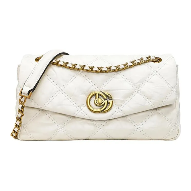 GOLDLION Сумка через плечо из коровьей кожи Маленькая Женская Черный Экрю