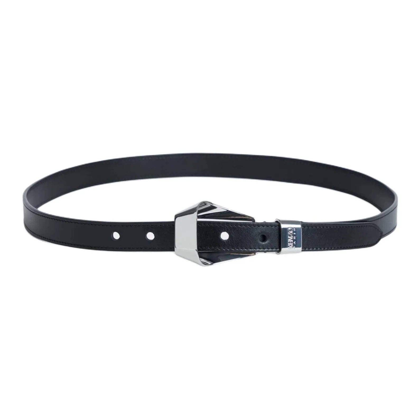 KENZO Ribbon Logo Cow Leather Belts Unisex Black Width  2CM