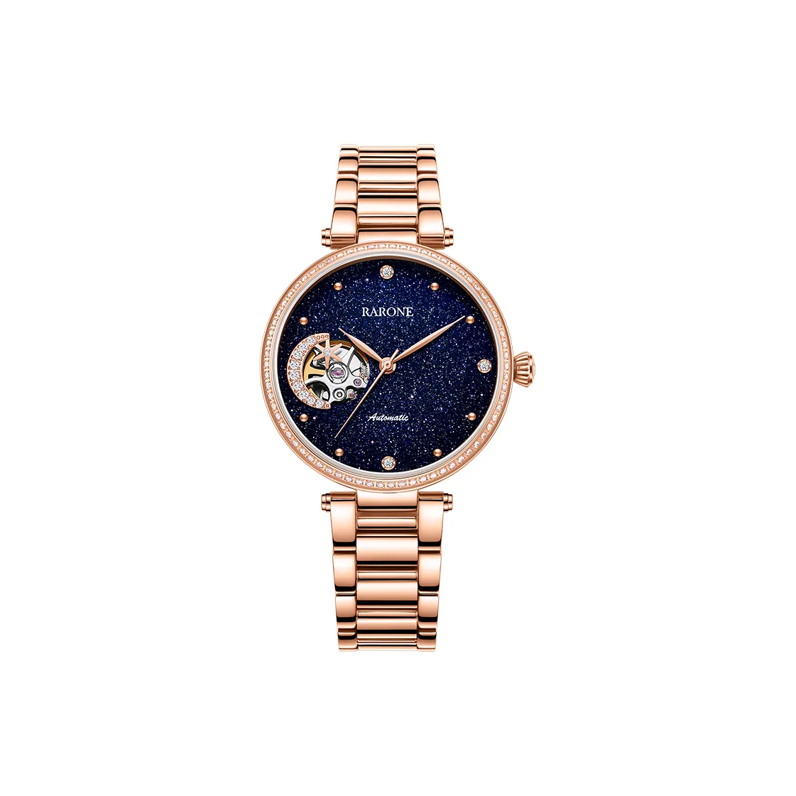 RARONE Механический механизм Женские часы серии Yueji, 35 мм, с открытым механизмом