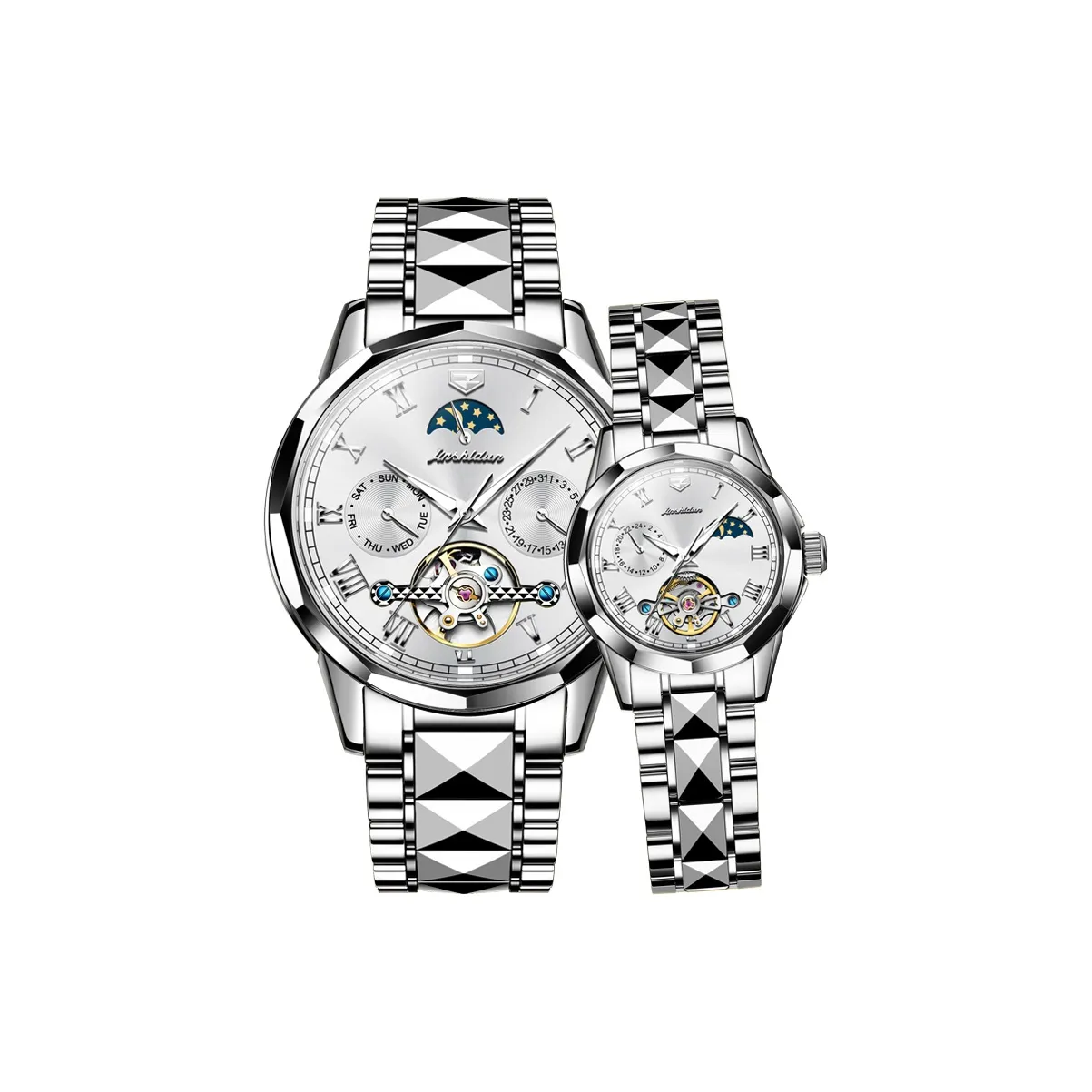 Jin Shi Dun Smart Series JSD.8937N2 Mechanical Movement Stainless Steel Watchband Watch Unisex White Dial