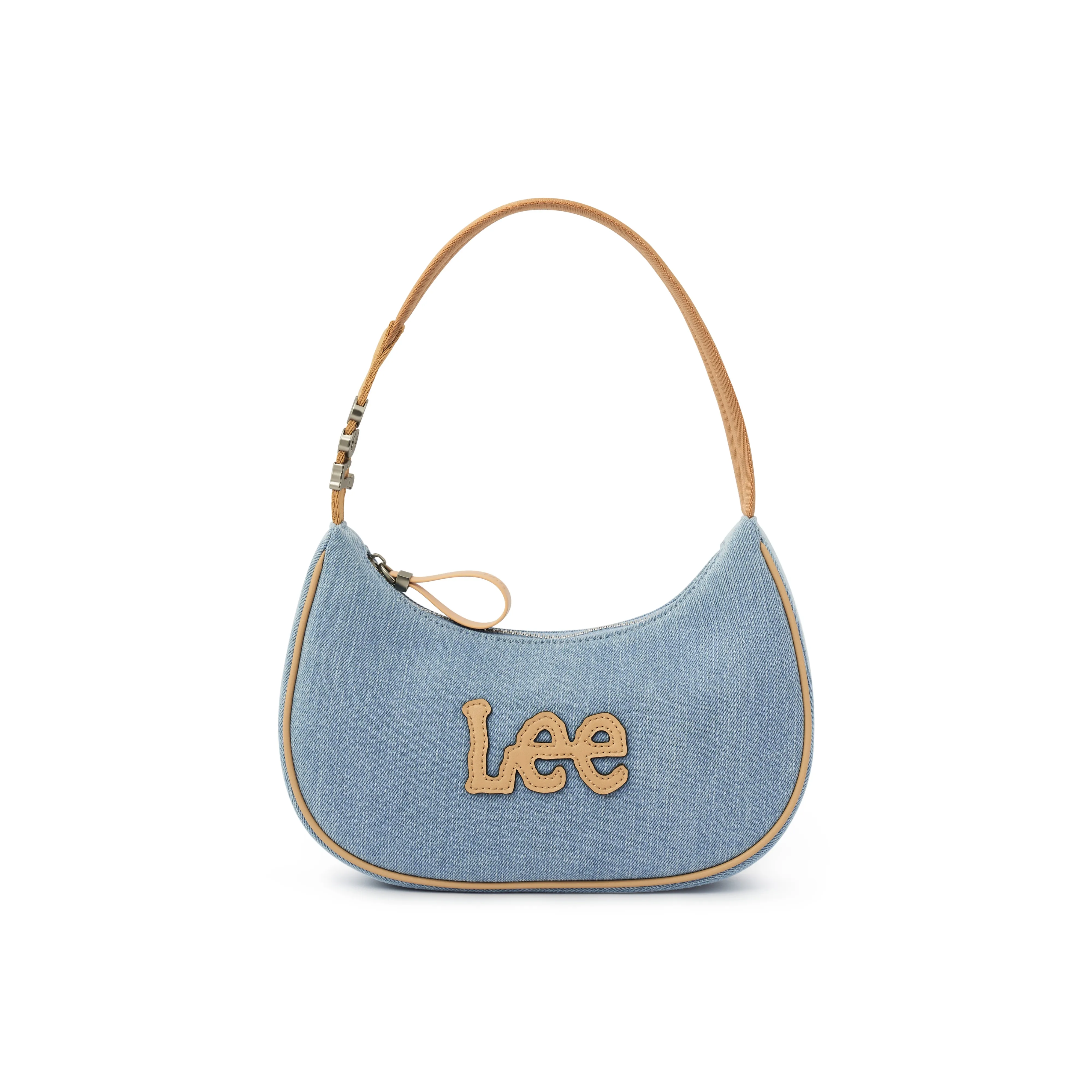 Lee Fabric With Artificial Leather Shoulder Bag, Crescent Bag, Shoulder Bag Women's Vintage Light Denim Blue