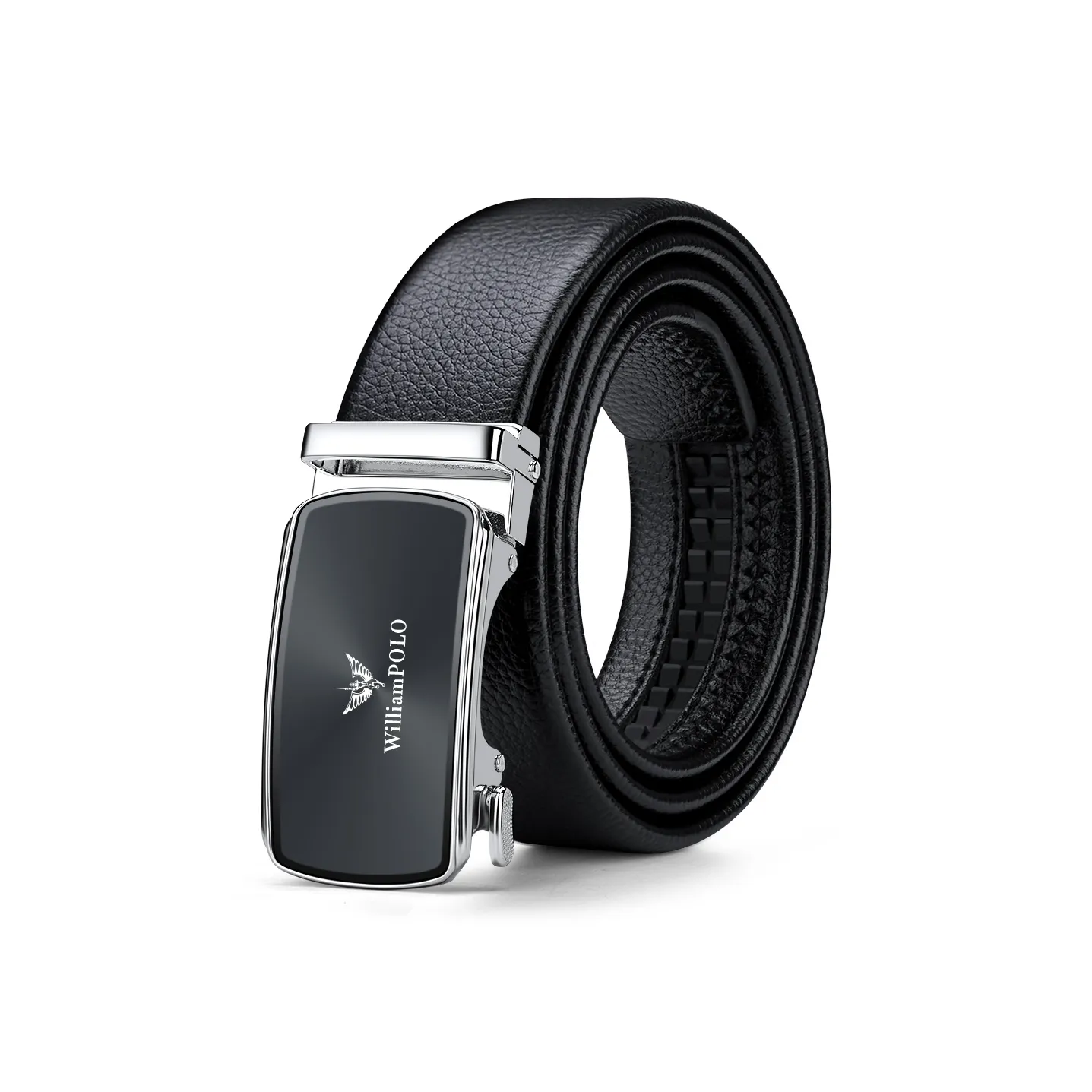 WilliamPOLO Ремни из коровьей кожи Мужские Серебряный тон Пряжка с серебряной этикеткой Ширина 3,5 см