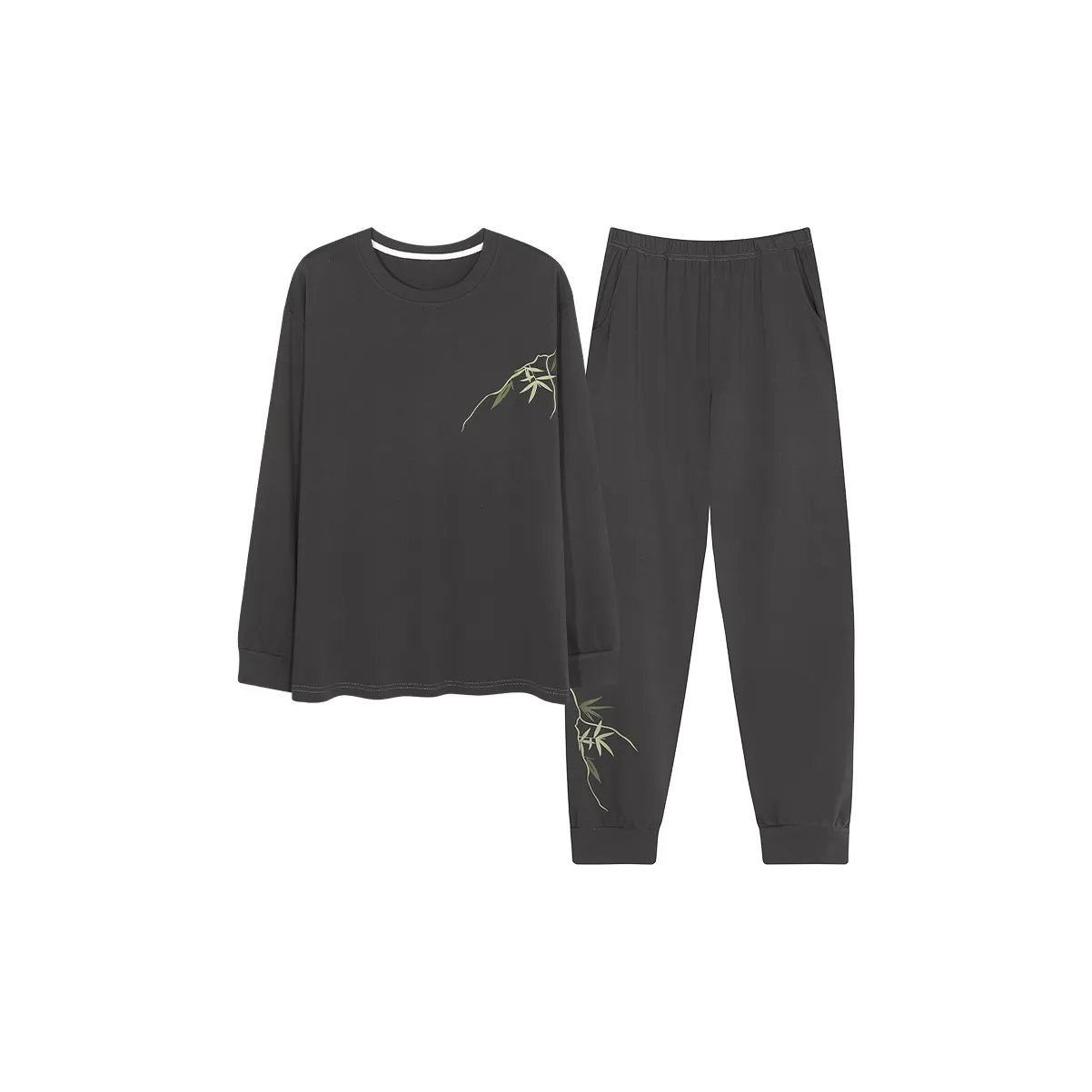 MADALLO Pajama Set Men's Dark Gray Bamboo Leaves