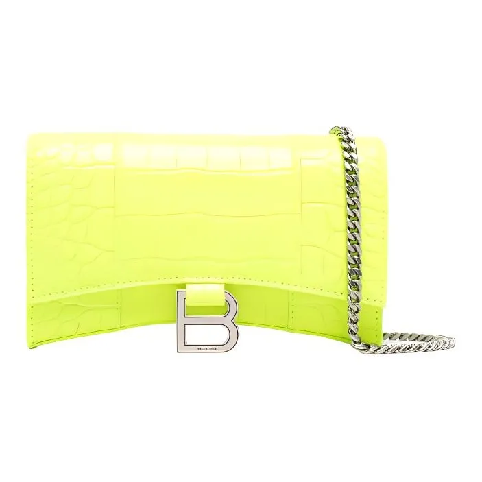 Balenciaga Hourglass Calfskin Shoulder Bag Crossbody Bag Wallet Women's Neon Green