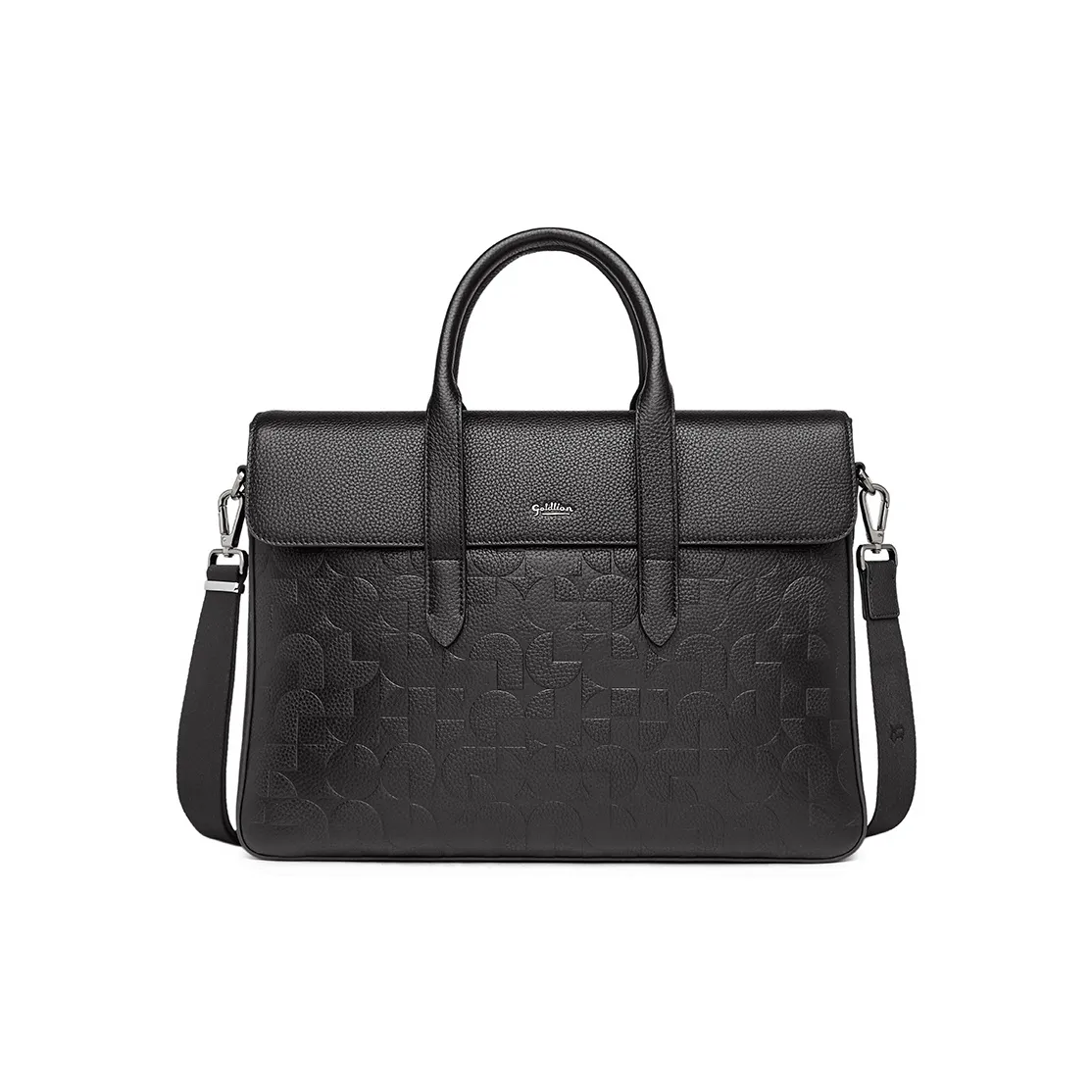 GOLDLION Сумка через плечо из крупнозернистой текстуры коровьей кожи большая мужская черная