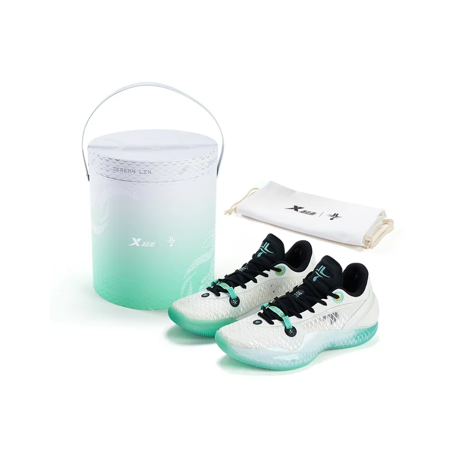 XTEP Lin Shuhao Fifth Generation Basketball Shoes Men's Low Top Sail White/Qing Shui Bi