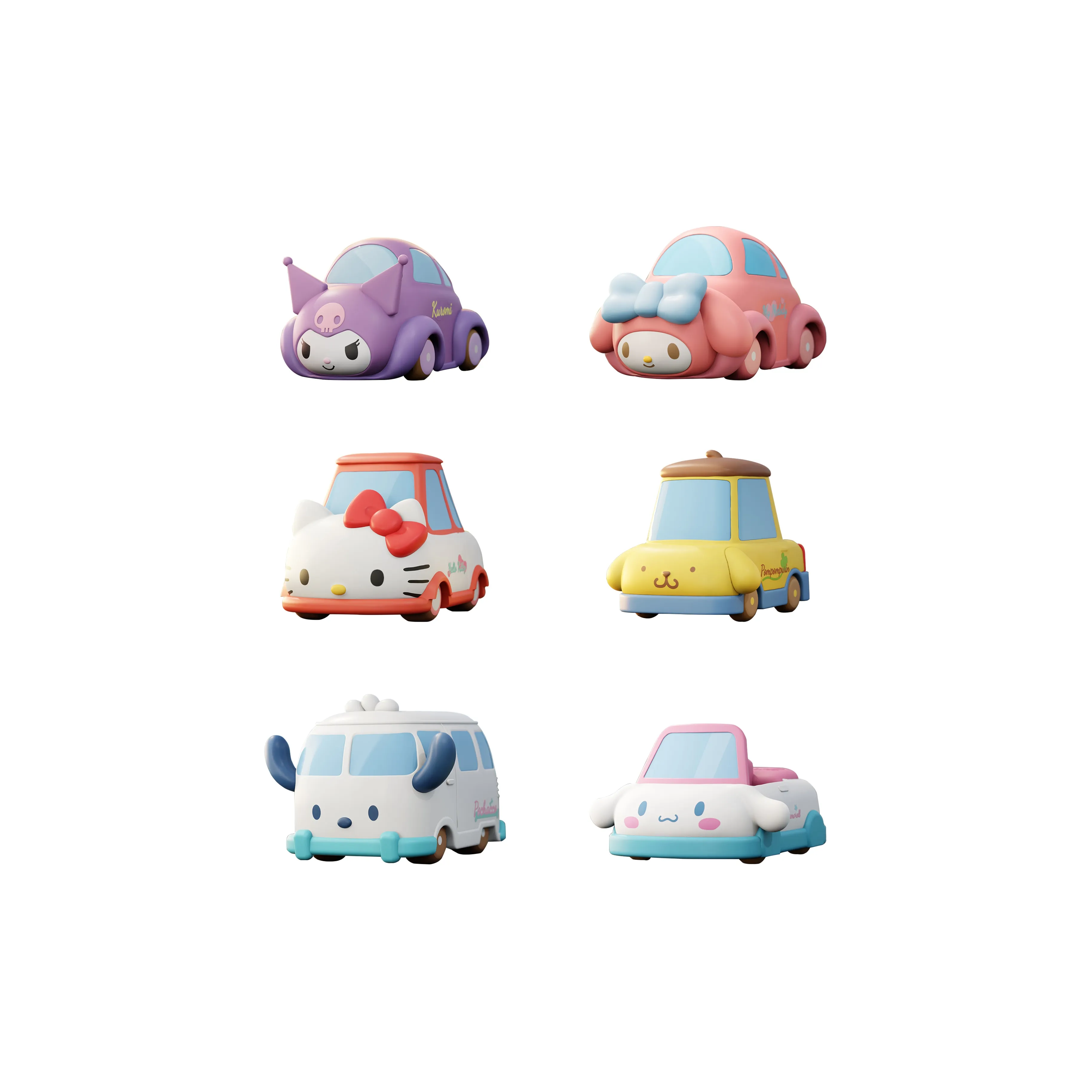 Wolf Bowang x Sanrio Kuromi Transforming Car Collection Pokachoo Слепые коробки Один Mystery Коробка Целая коробка 6 шт