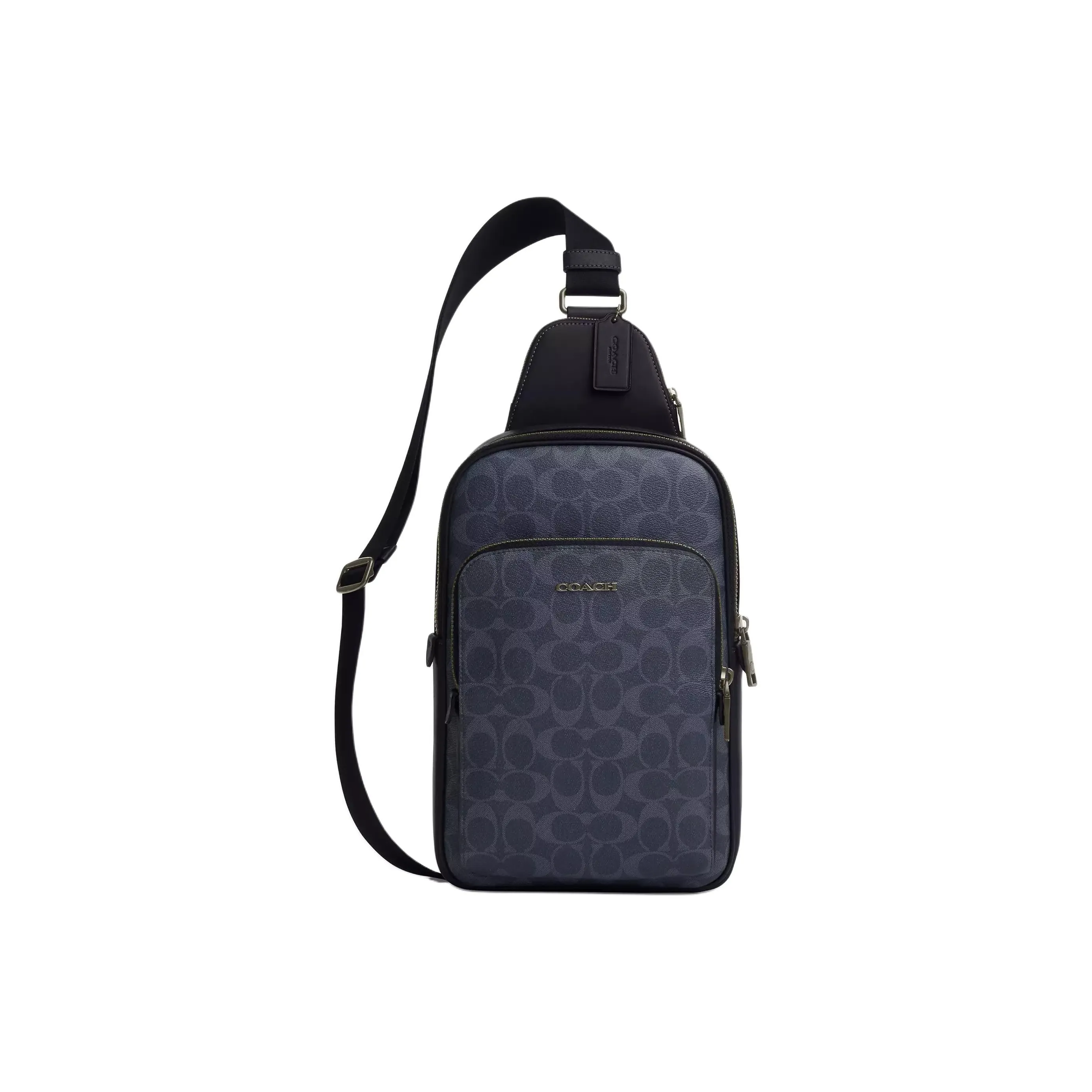 COACH ETHAN Iconic Denim With Smooth Calfskin One Shoulder Crossbody Sling Bags Small Size Men's Bronze & Midnight Navy