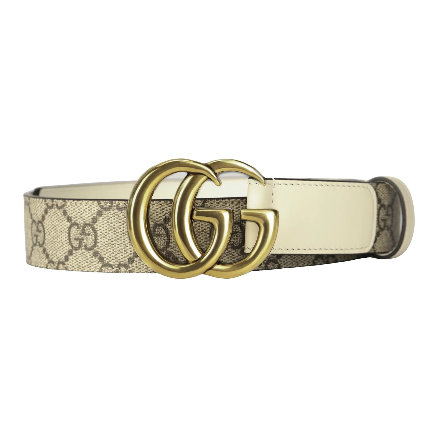 GUCCI Canvas With Calfskin GG Gold Buckle Leather Belts Unisex Beige/Ebony Width  3cm