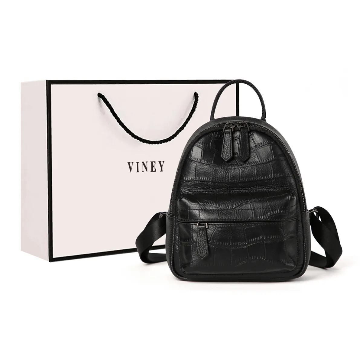 VINEY Рюкзак из коровьей кожи с синтетической кожей стандартный женский черный