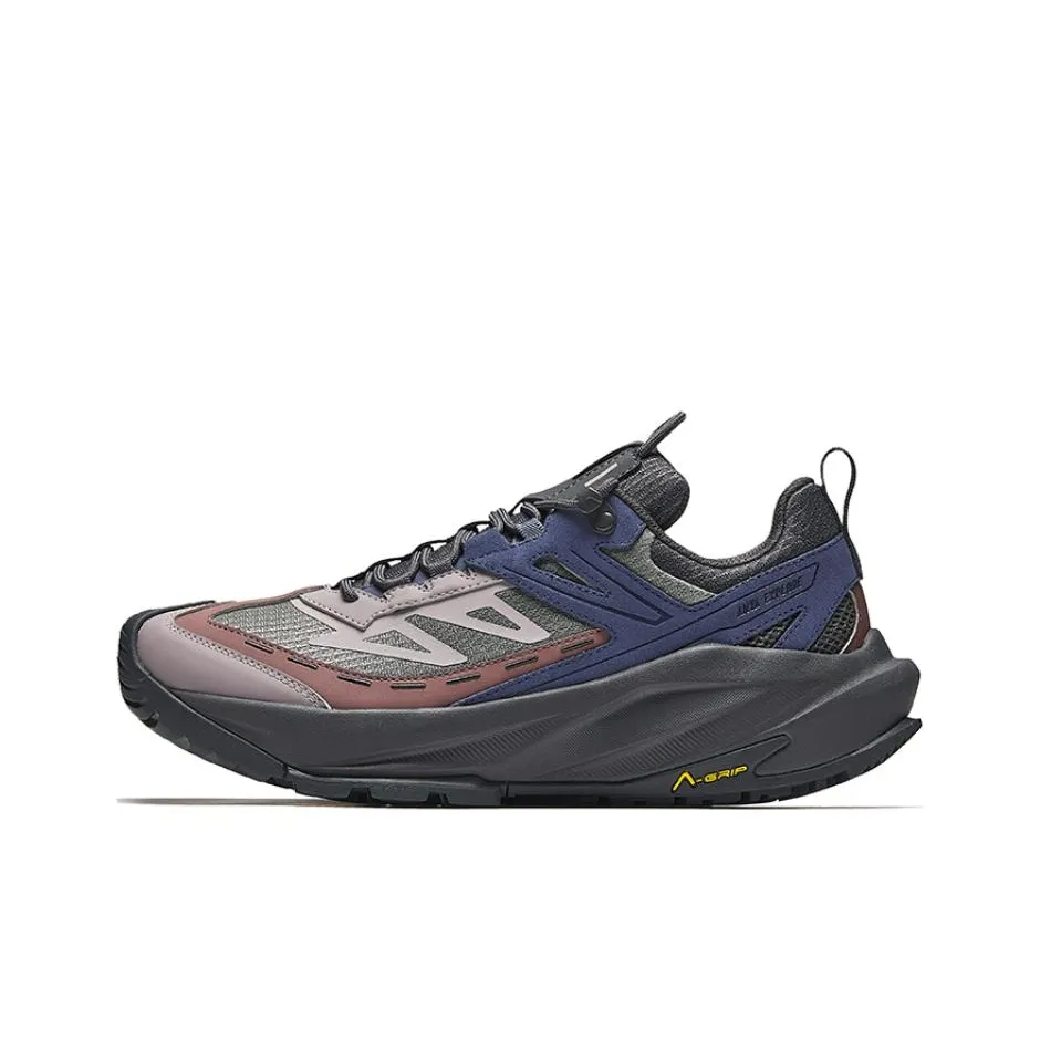 Anta Tracking Anti-Slip Wear-Resistant Low-Top Hiking Shoes Men's Gray Blue Red