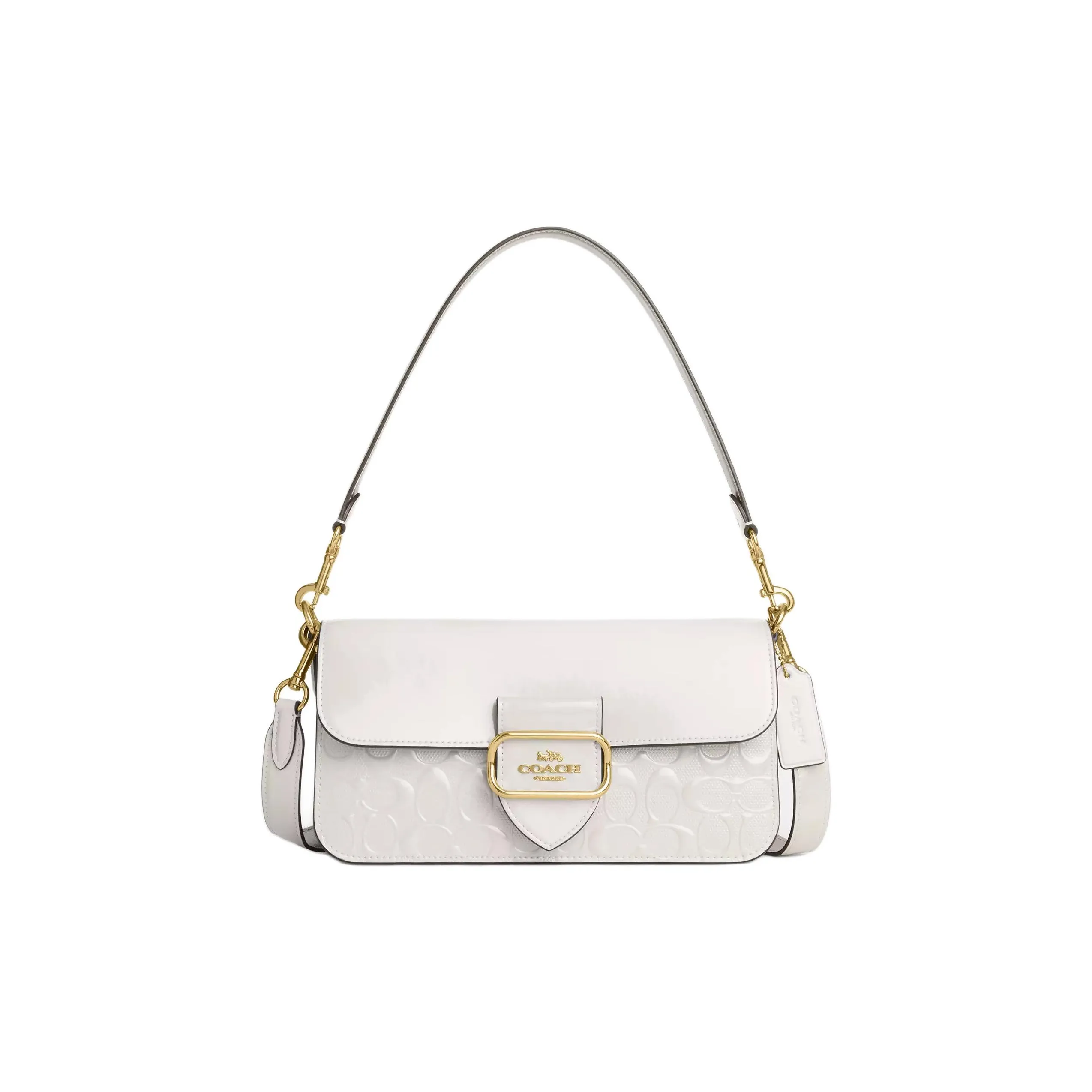 COACH Morgan Patent Leather Portable Crossbody Bag Shoulder Bag Large Size Women's Chalk White & Gold