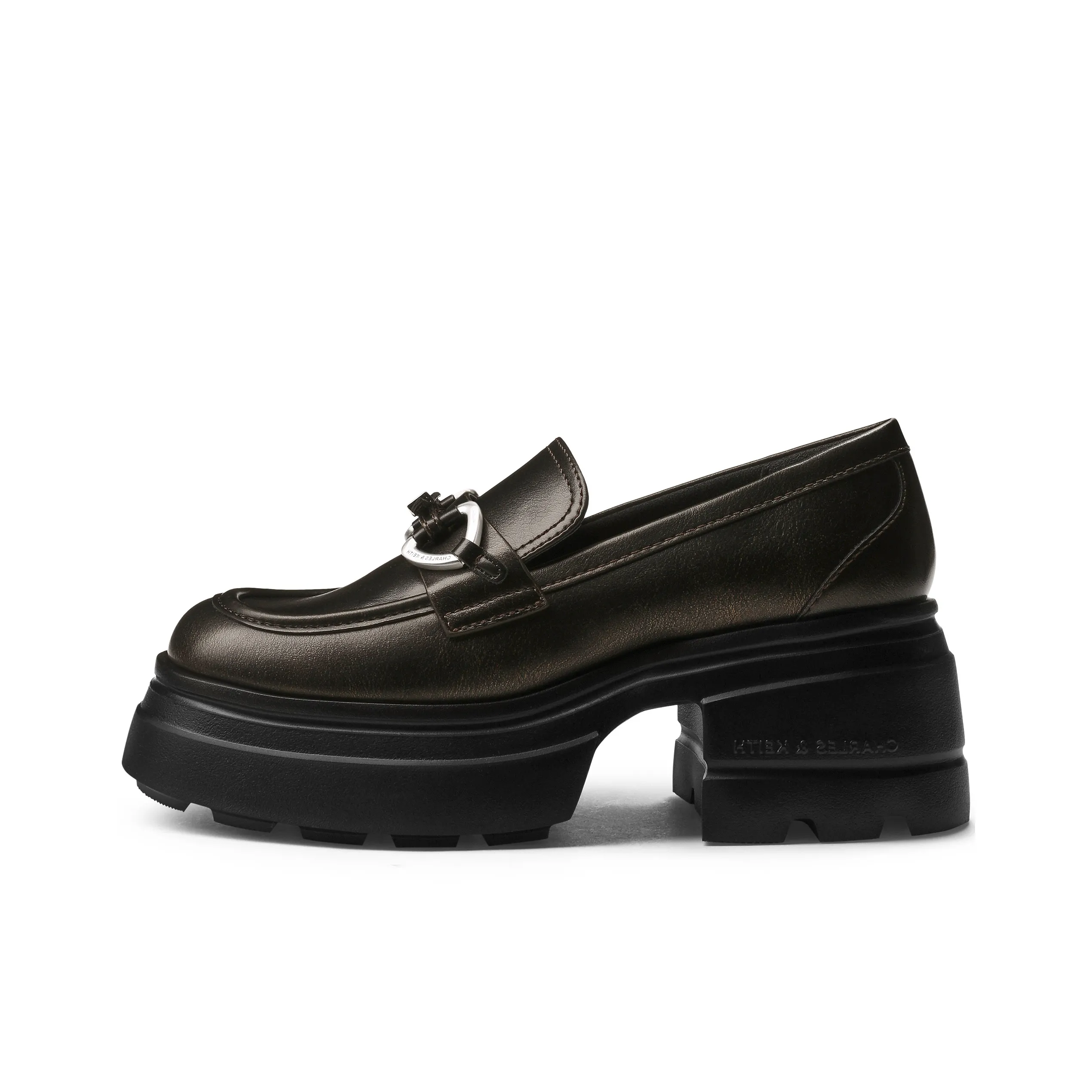 CHARLES&KEITH Small CK Gothic Lolita Style Loafers 7cm Women's Black Box Black/Bronze