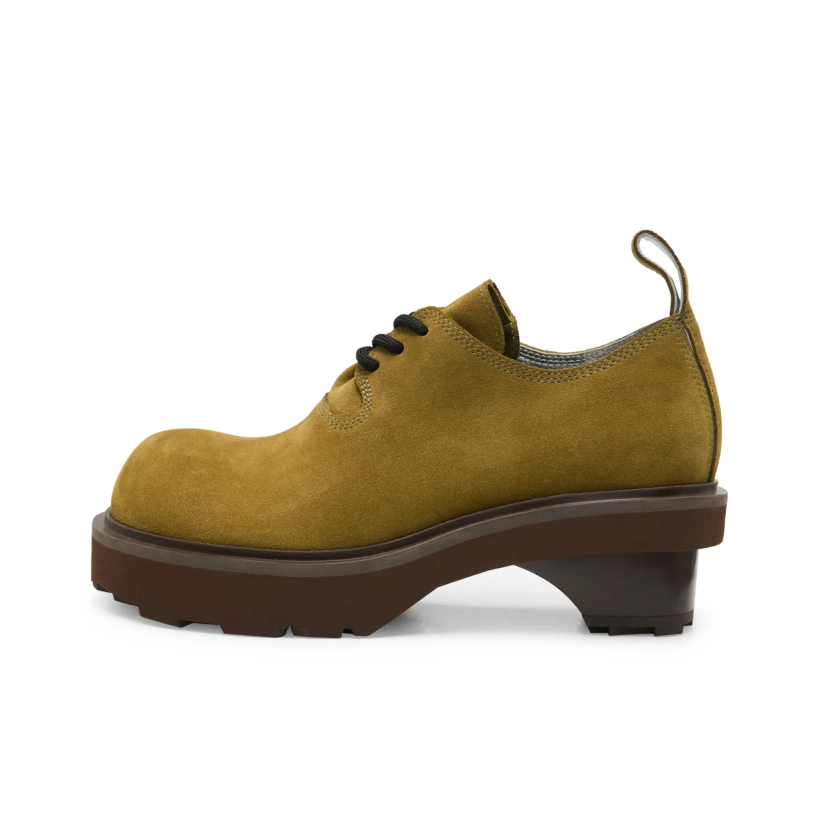 Lost In Echo Casual Round Toe Building Blocks Heel Thick Soled Derby Shoes With Large Sole