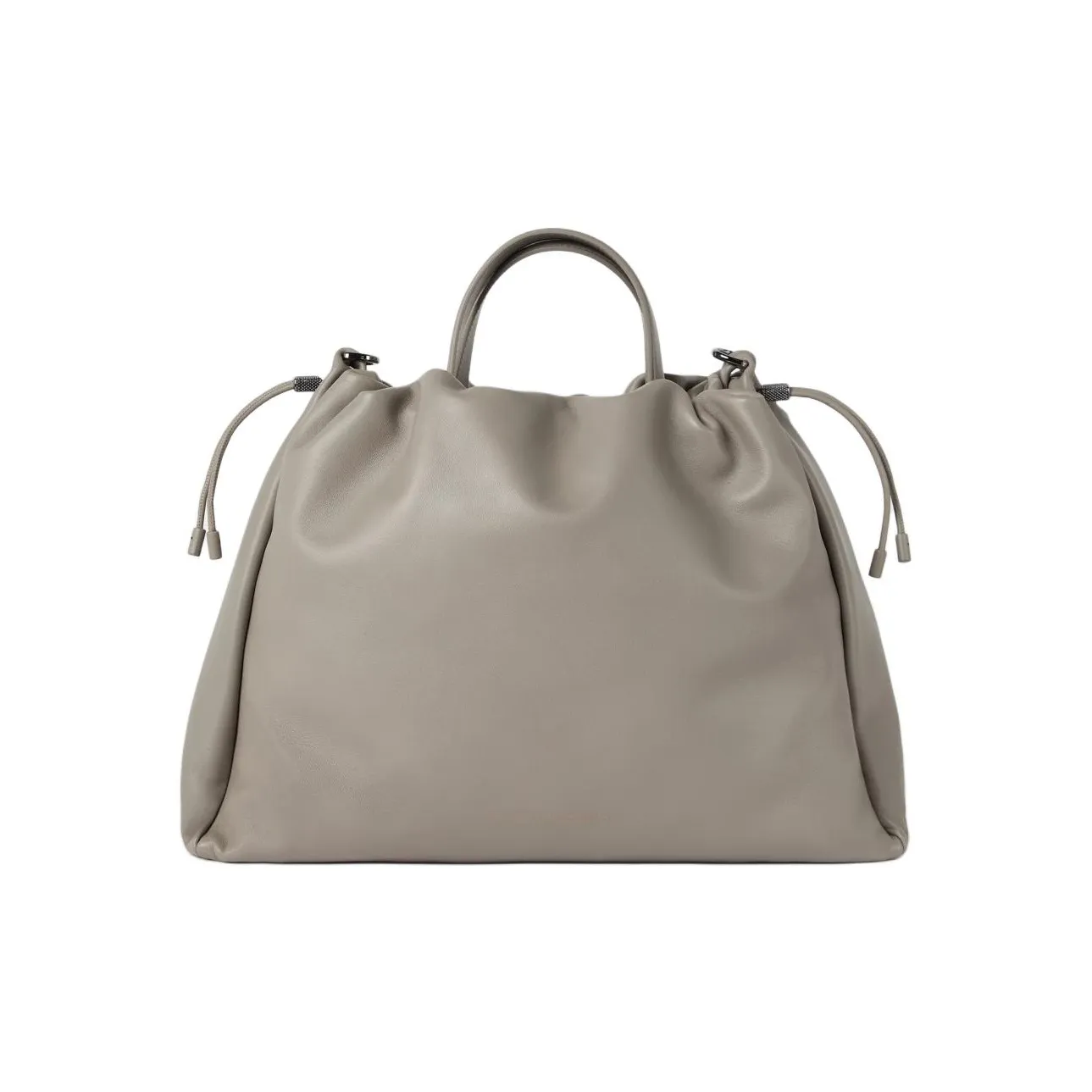 Brunello Cucinelli Soft Leather Bucket Bag, Shoulder Bag, Crossbody Bag, Handbag Tubas Women's Light Gray