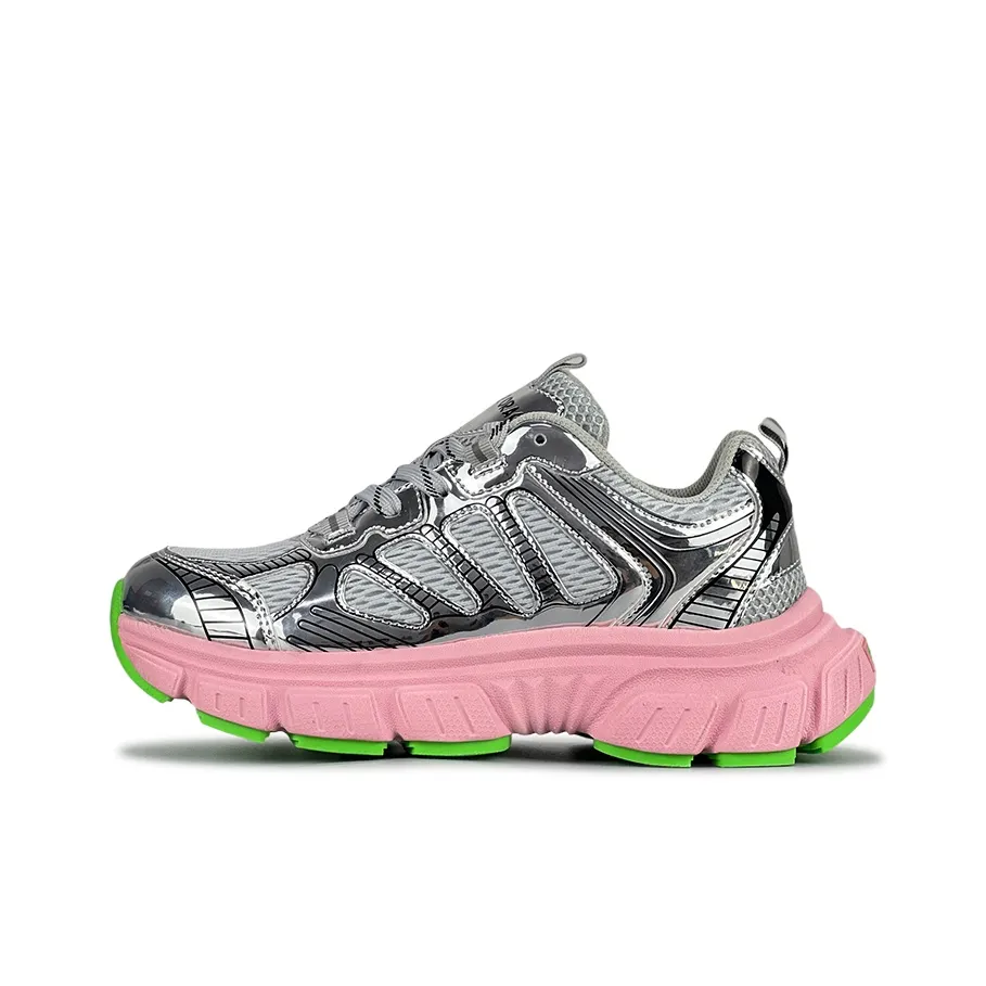 LuzaoT SUPER DRAG Height Increasing Wear Resistant Slip Resistant Low Top Chunky Sneakers Unisex Silver Pink