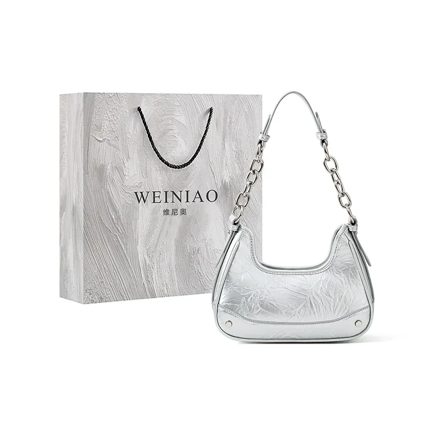 Vigno Сумка через плечо из синтетической кожи с цепью женская черная серебряная