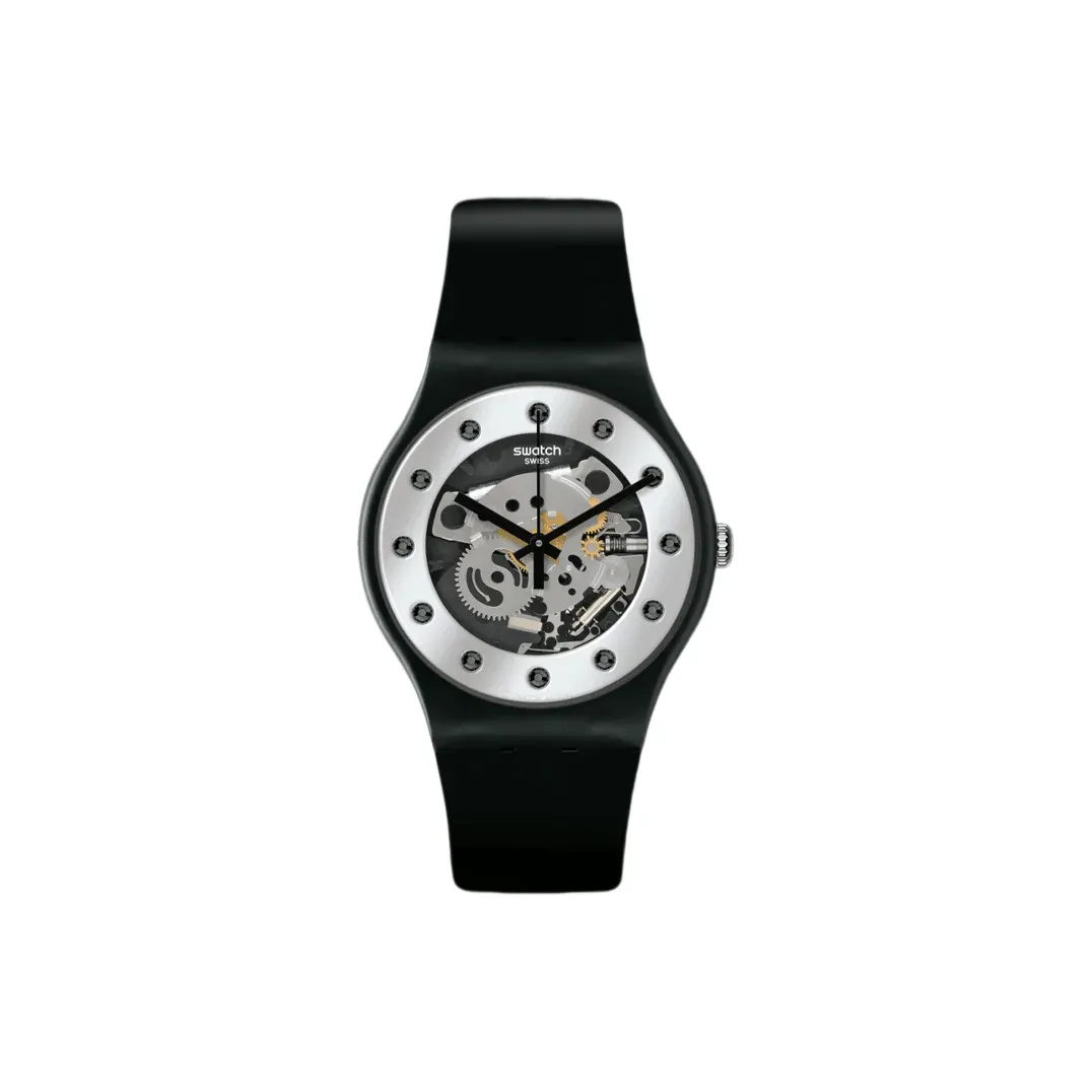 Swatch Quartz Механизм Женские часы 41 мм Черепный циферблат Биопластиковый корпус Часы Bio Based Материал Ремешок