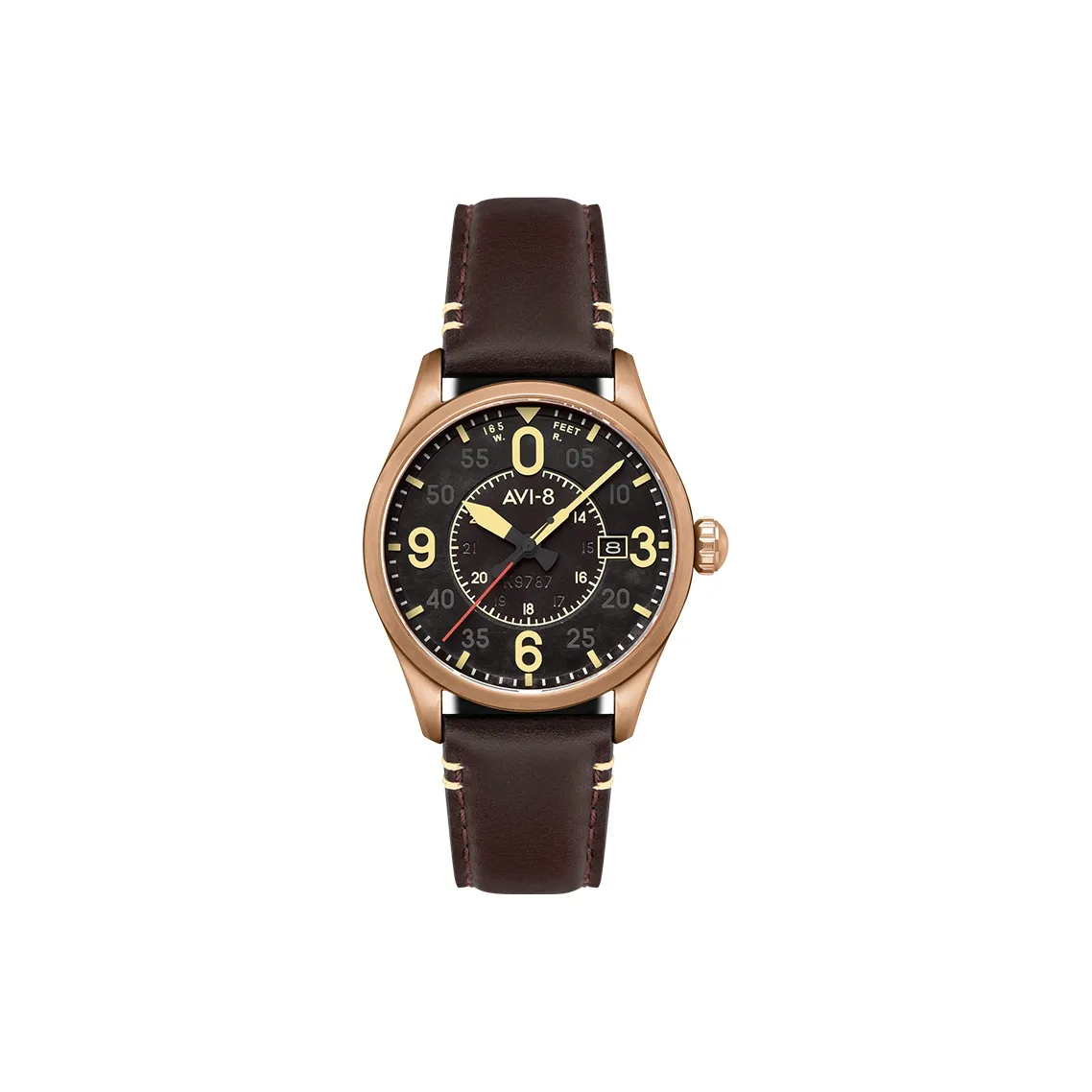 AVI 8 Spitfire Wrist Watch Automatic Mechanical Movement Genuine Leather Strap Black Dial Men