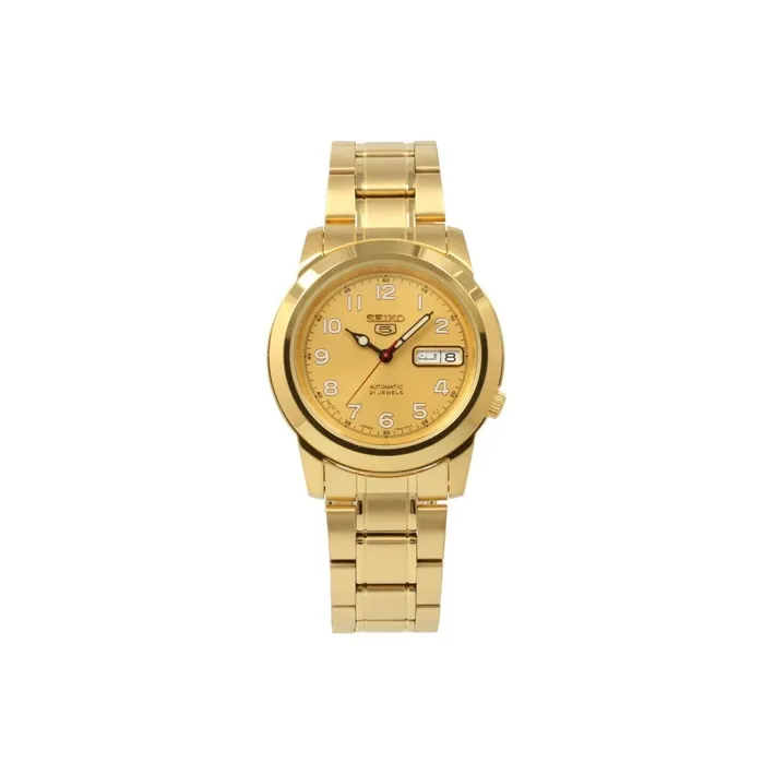 SEIKO Автоматический Механический Механизм Нержавеющая Сталь Ремешок Часы 37 мм Мужские Часы Золотой Циферблат SNKK38J