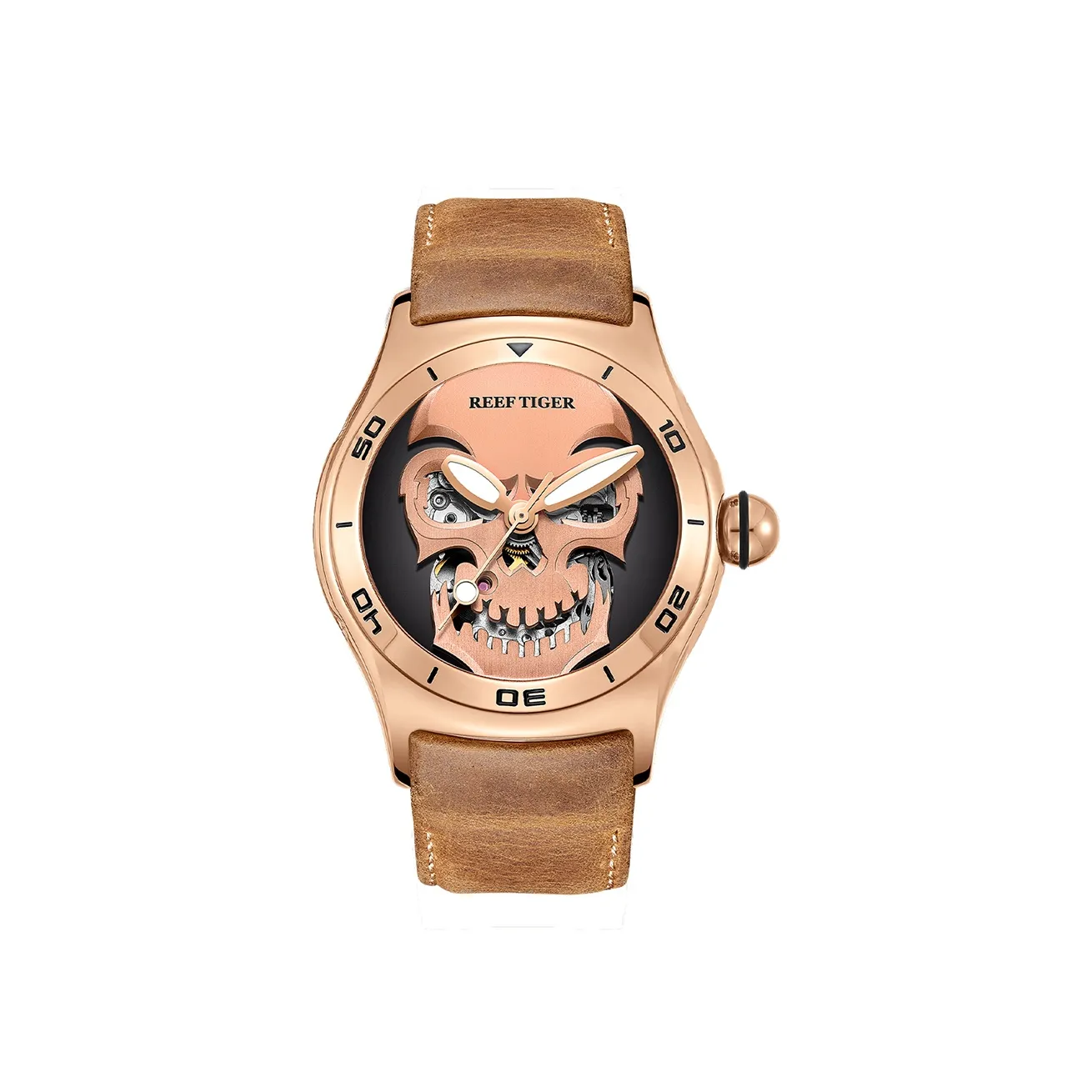 REEF TIGER Aurora Collection Череп Король Автоматический Механический Механизм Часы Мужские часы