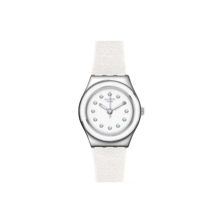Swatch Quartz Механизм Женские часы 28,7mm 28,7mm Белый циферблат Корпус из нержавеющей стали Кожаный ремешок