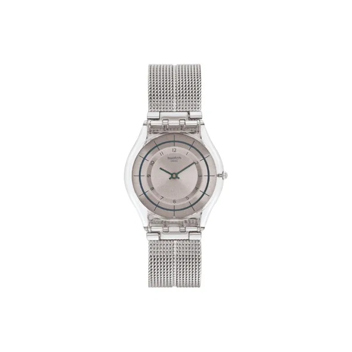 Swatch Quartz Механизм Унисекс Часы 34 мм Серебристый Циферблат Пластиковый Корпус Часы Нержавеющая Стальная Ремешок