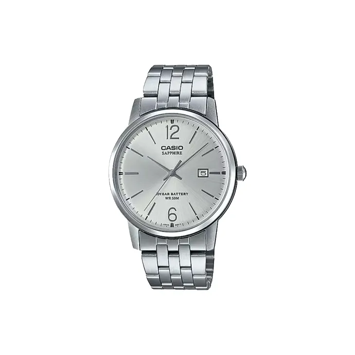 CASIO Кварцевый механизм нержавеющая сталь ремешок мужские часы серебристый циферблат MTS 110D 7A