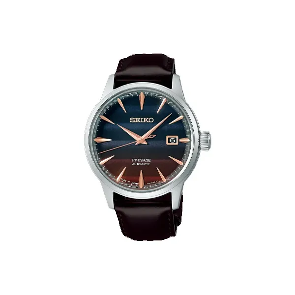 SEIKO Automatic Mechanical Movement Leather Strap Watch Unisex Blue Dial