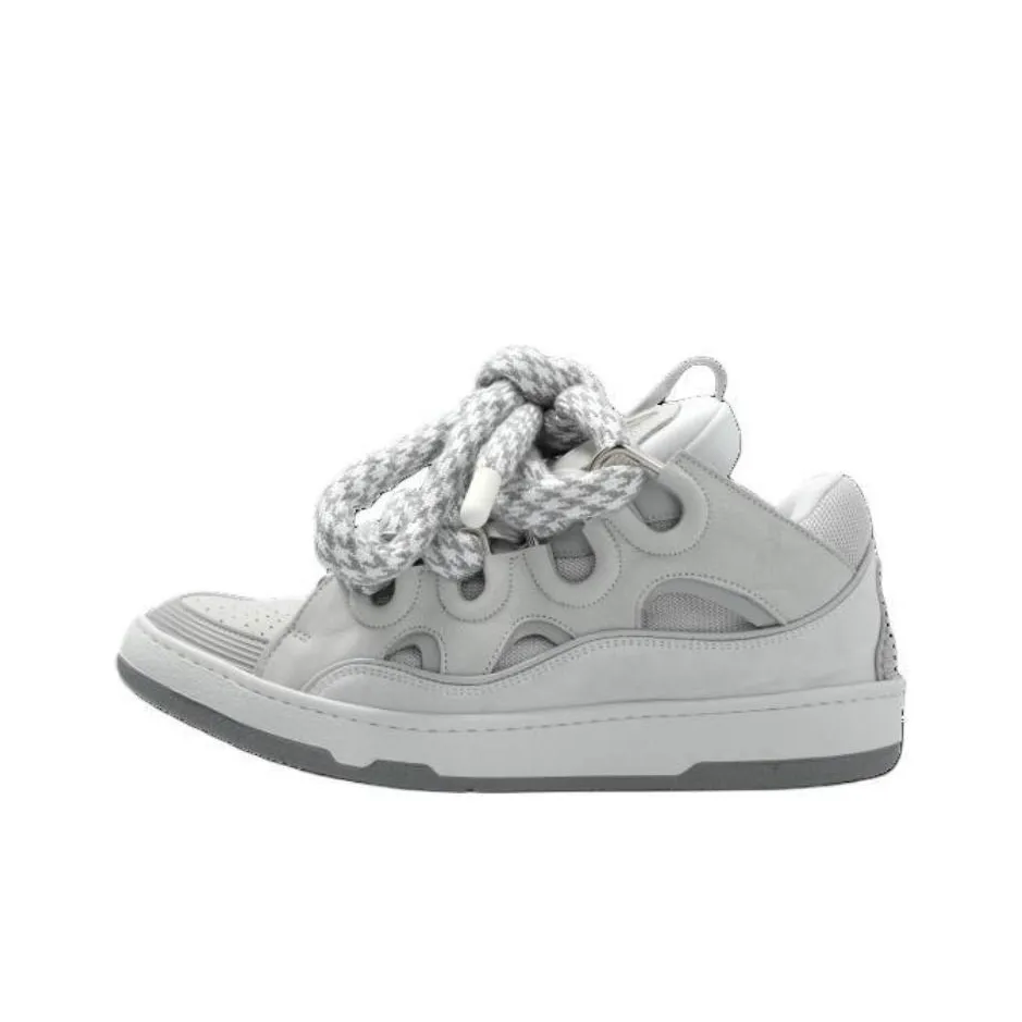 Lanvin Leather Curb Snake Laces White Grey